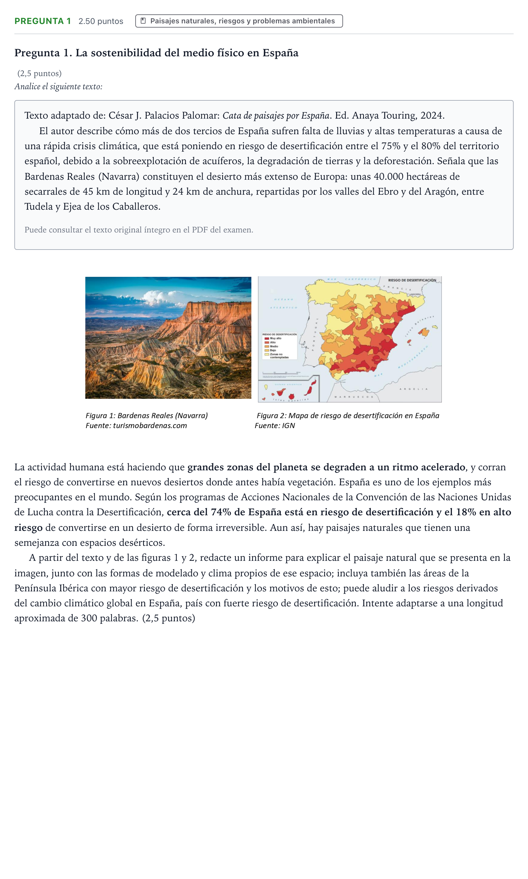 Enunciado: Pregunta 1 · Geografía PAU Galicia Extraordinaria 2025