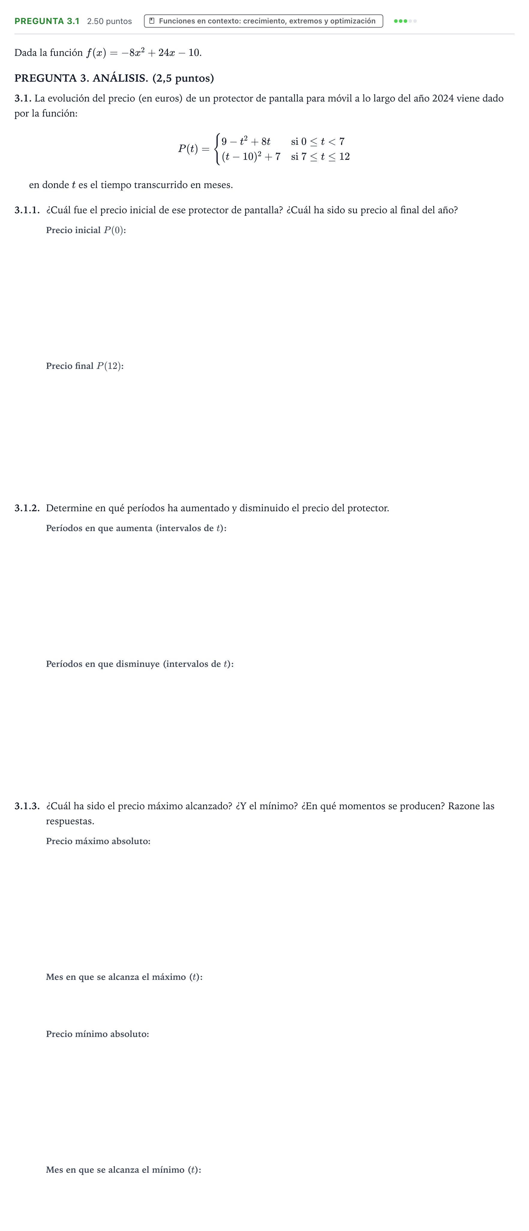 Enunciado: Pregunta 3.1 · Matemáticas aplicadas a las Ciencias Sociales II PAU Galicia Extraordinaria 2025