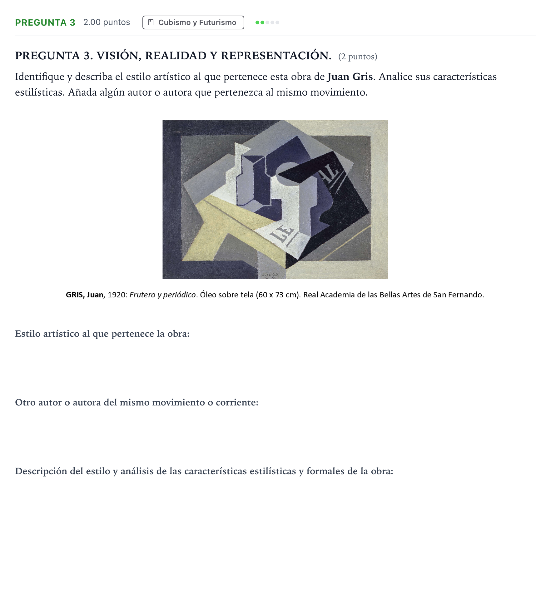Enunciado: Pregunta 3 · Fundamentos Artísticos PAU Galicia Extraordinaria 2025