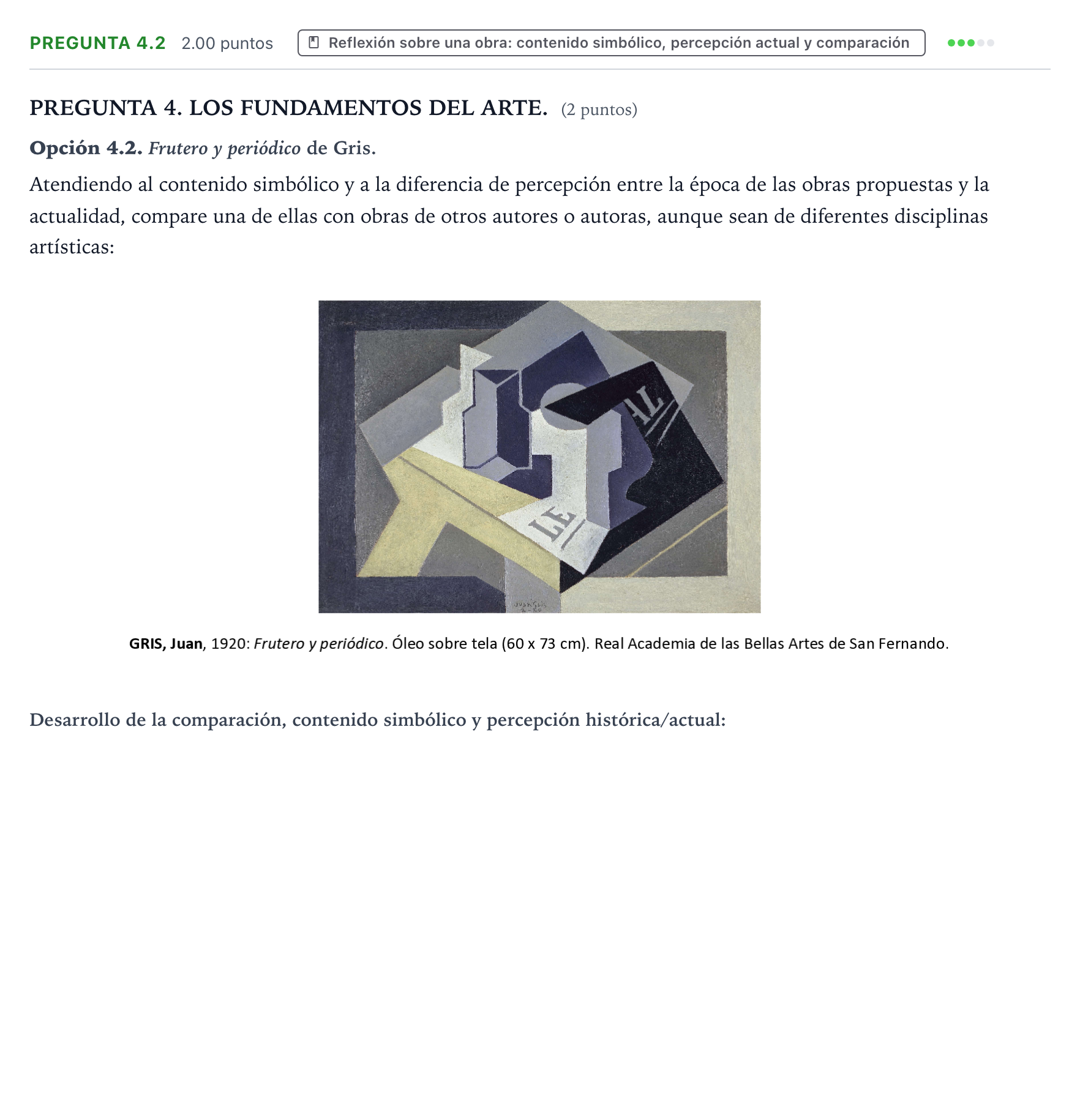Enunciado: Pregunta 4.2 · Fundamentos Artísticos PAU Galicia Extraordinaria 2025