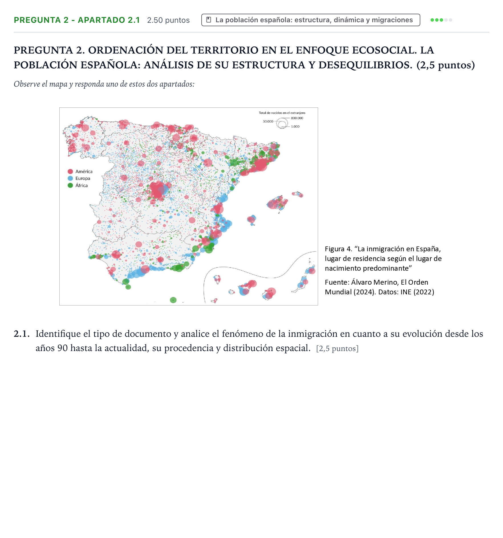 Enunciado: Pregunta 2 - Apartado 2.1 · Geografía PAU Galicia Ordinaria 2025