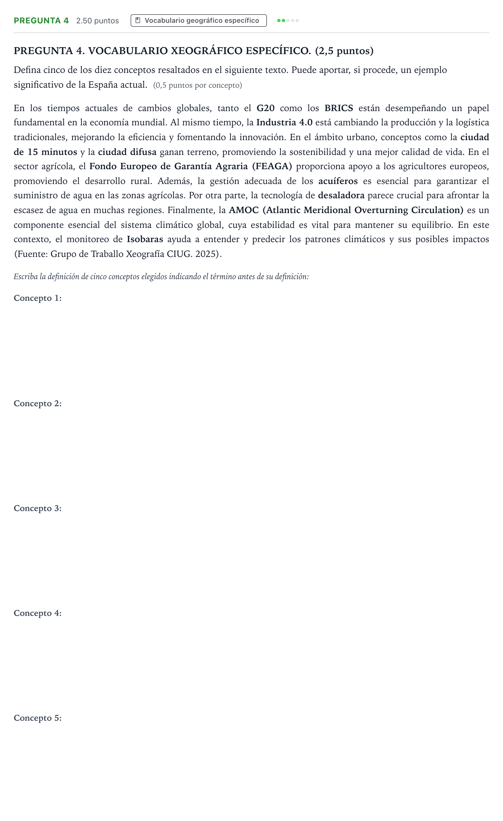 Enunciado: Pregunta 4 · Geografía PAU Galicia Ordinaria 2025