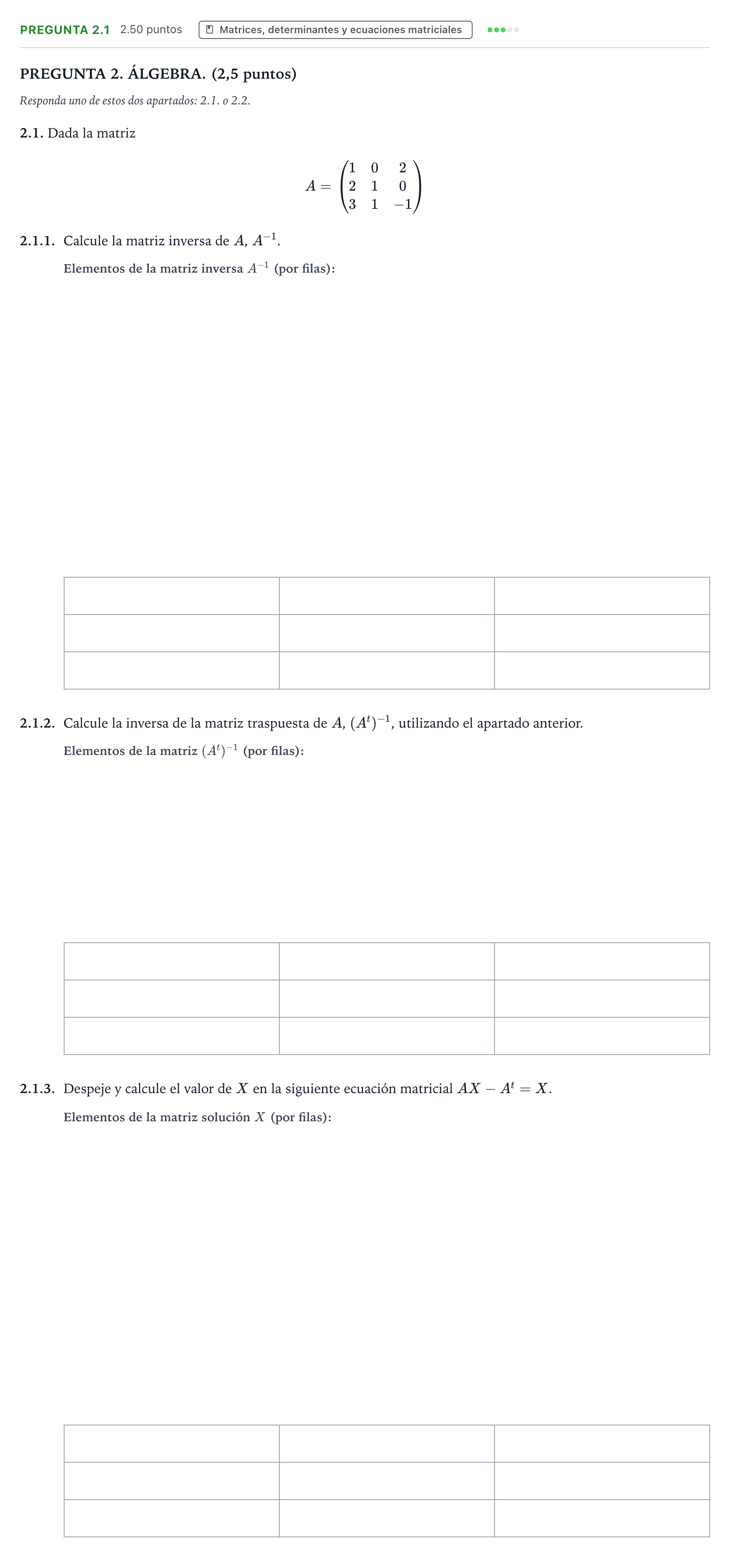Enunciado: Pregunta 2.1 · Matemáticas aplicadas a las Ciencias Sociales II PAU Galicia Ordinaria 2025