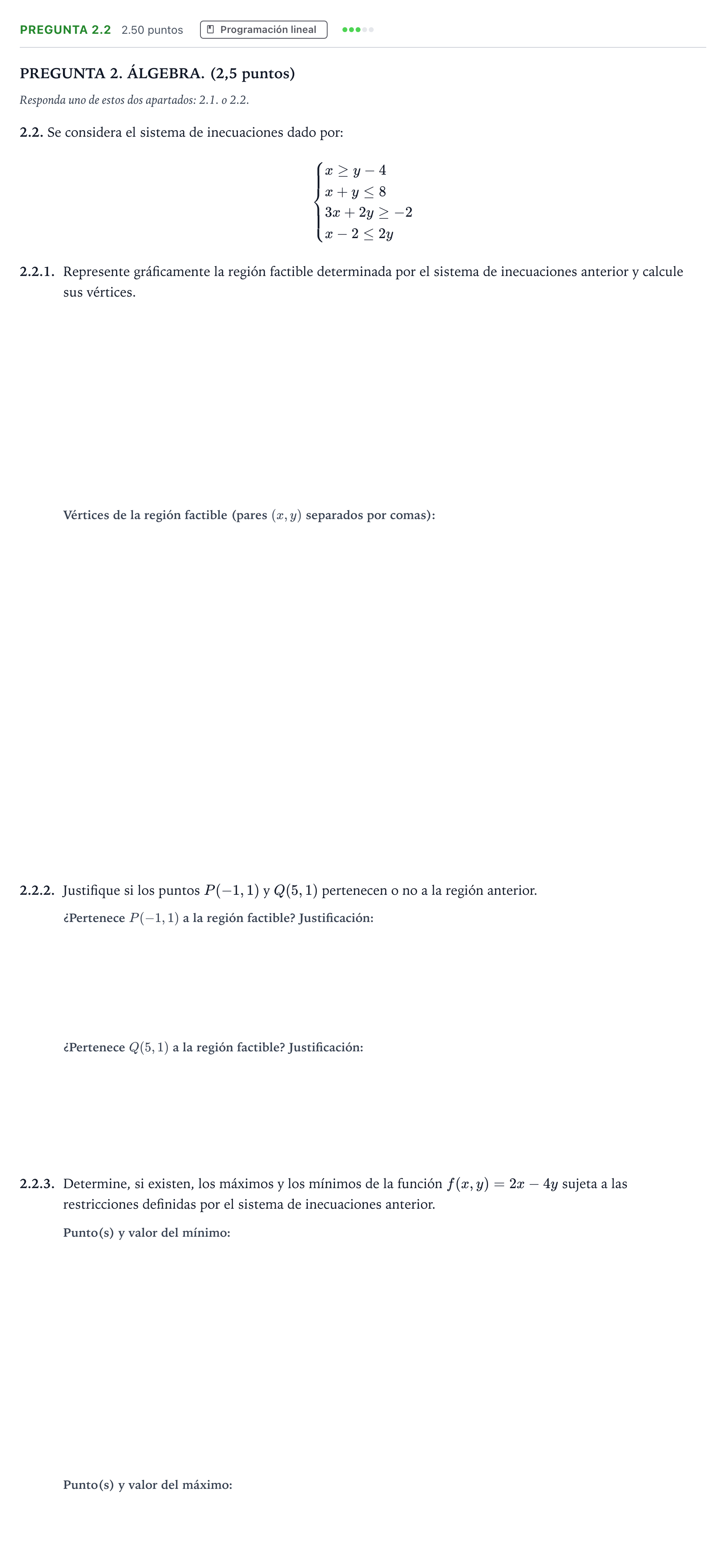 Enunciado: Pregunta 2.2 · Matemáticas aplicadas a las Ciencias Sociales II PAU Galicia Ordinaria 2025