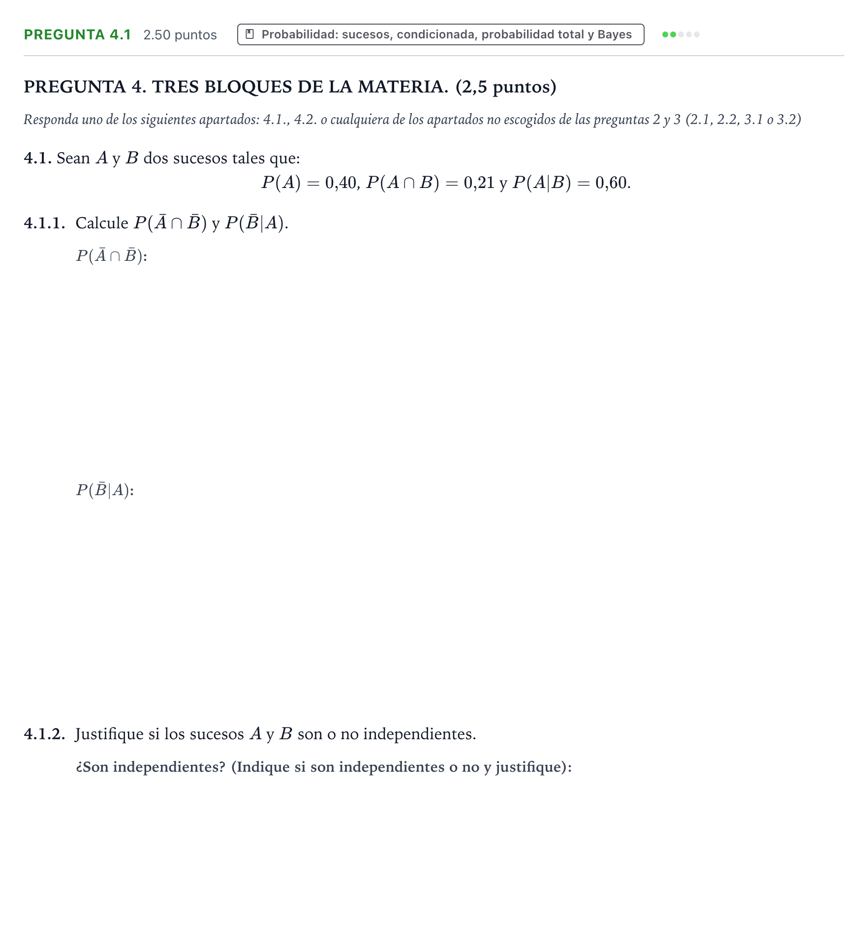 Enunciado: Pregunta 4.1 · Matemáticas aplicadas a las Ciencias Sociales II PAU Galicia Ordinaria 2025
