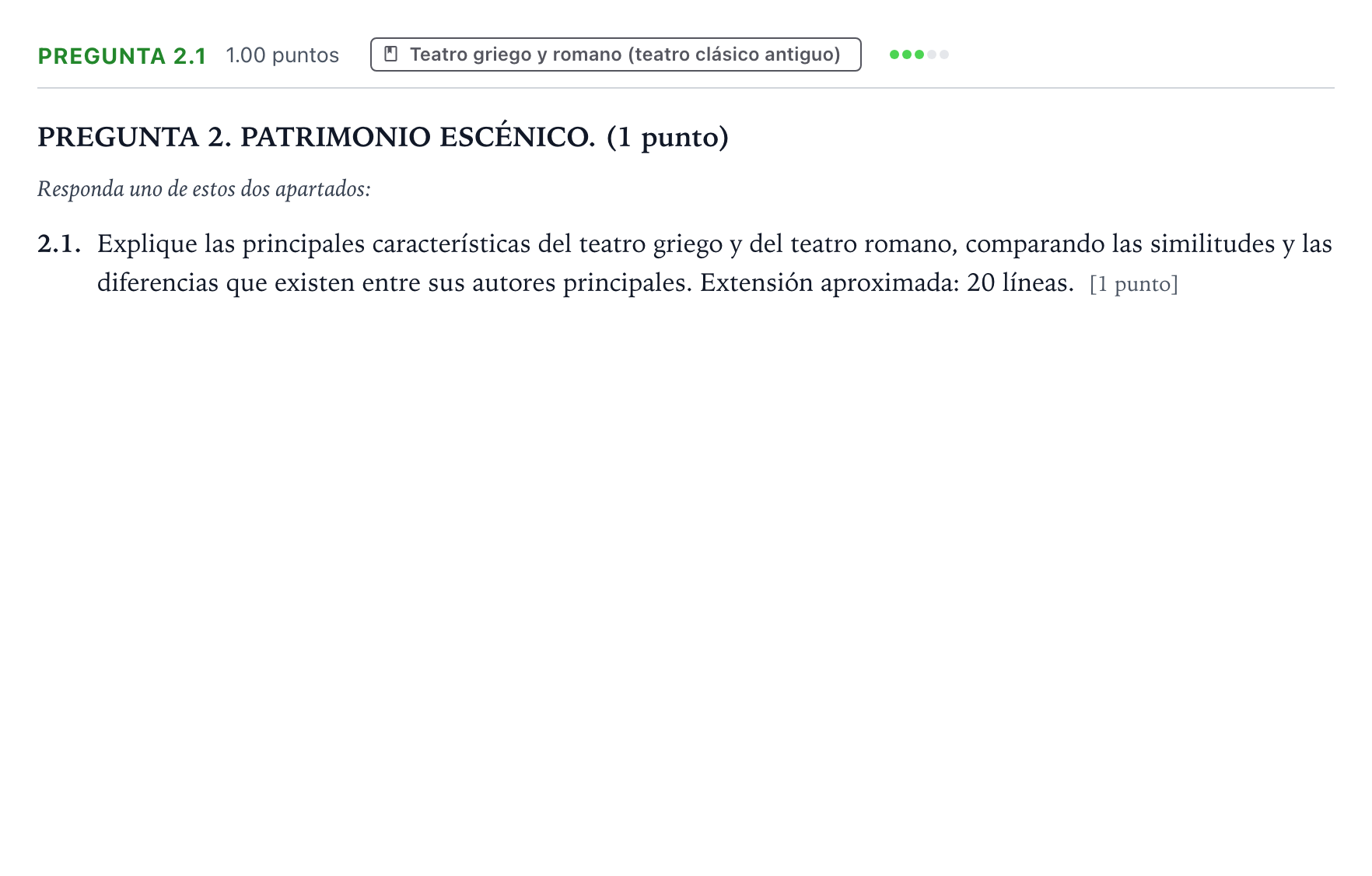 Enunciado: Pregunta 2.1 · Artes Escénicas PAU Galicia Extraordinaria 2025