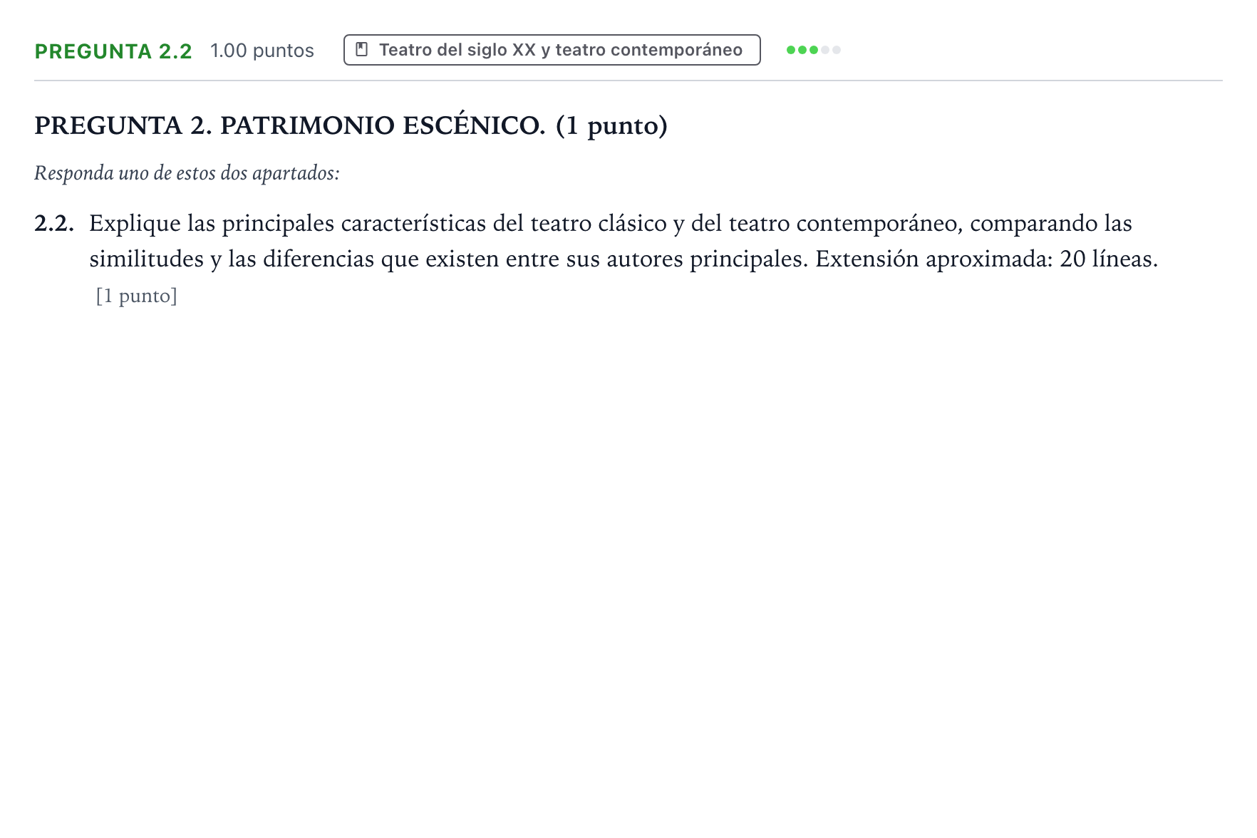 Enunciado: Pregunta 2.2 · Artes Escénicas PAU Galicia Extraordinaria 2025