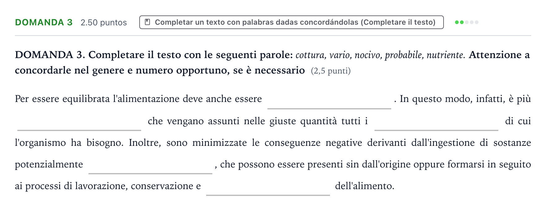 Enunciado: Ejercicio Domanda 3 · Italiano PAU Galicia Extraordinaria (2ª lengua extranjera) 2025