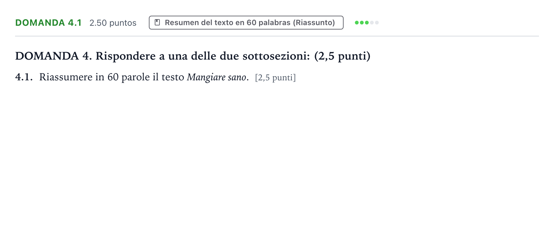 Enunciado: Ejercicio Domanda 4.1 · Italiano PAU Galicia Extraordinaria (2ª lengua extranjera) 2025