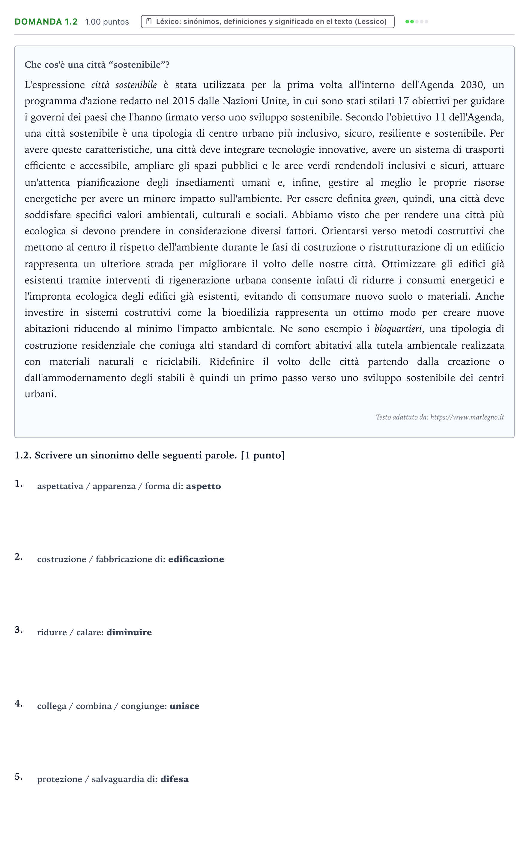 Enunciado: Ejercicio Domanda 1.2 · Italiano PAU Galicia Ordinaria (2ª lengua extranjera) 2025