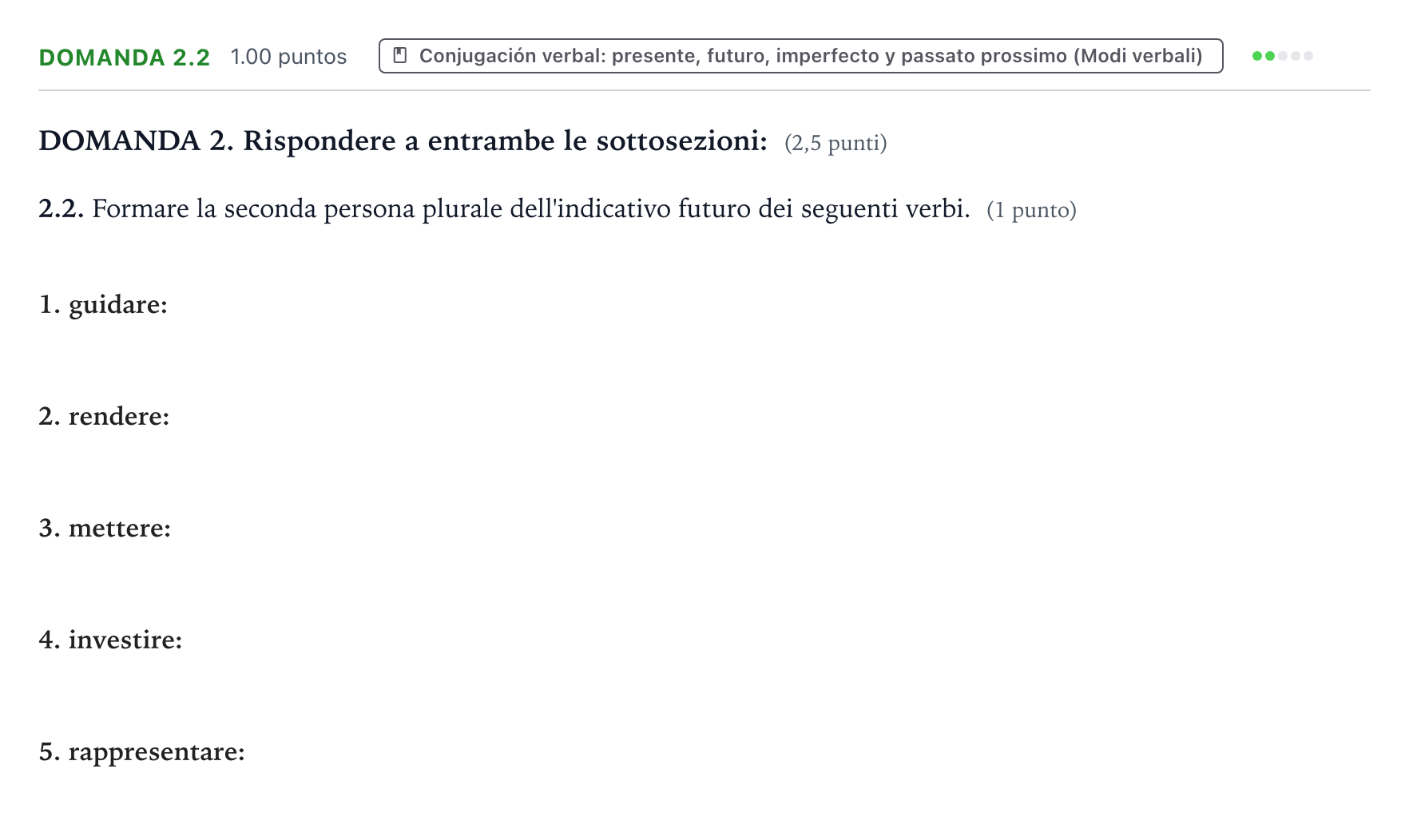 Enunciado: Ejercicio Domanda 2.2 · Italiano PAU Galicia Ordinaria (2ª lengua extranjera) 2025