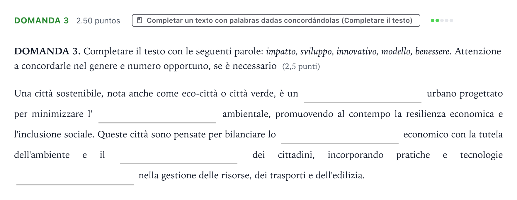 Enunciado: Ejercicio Domanda 3 · Italiano PAU Galicia Ordinaria (2ª lengua extranjera) 2025