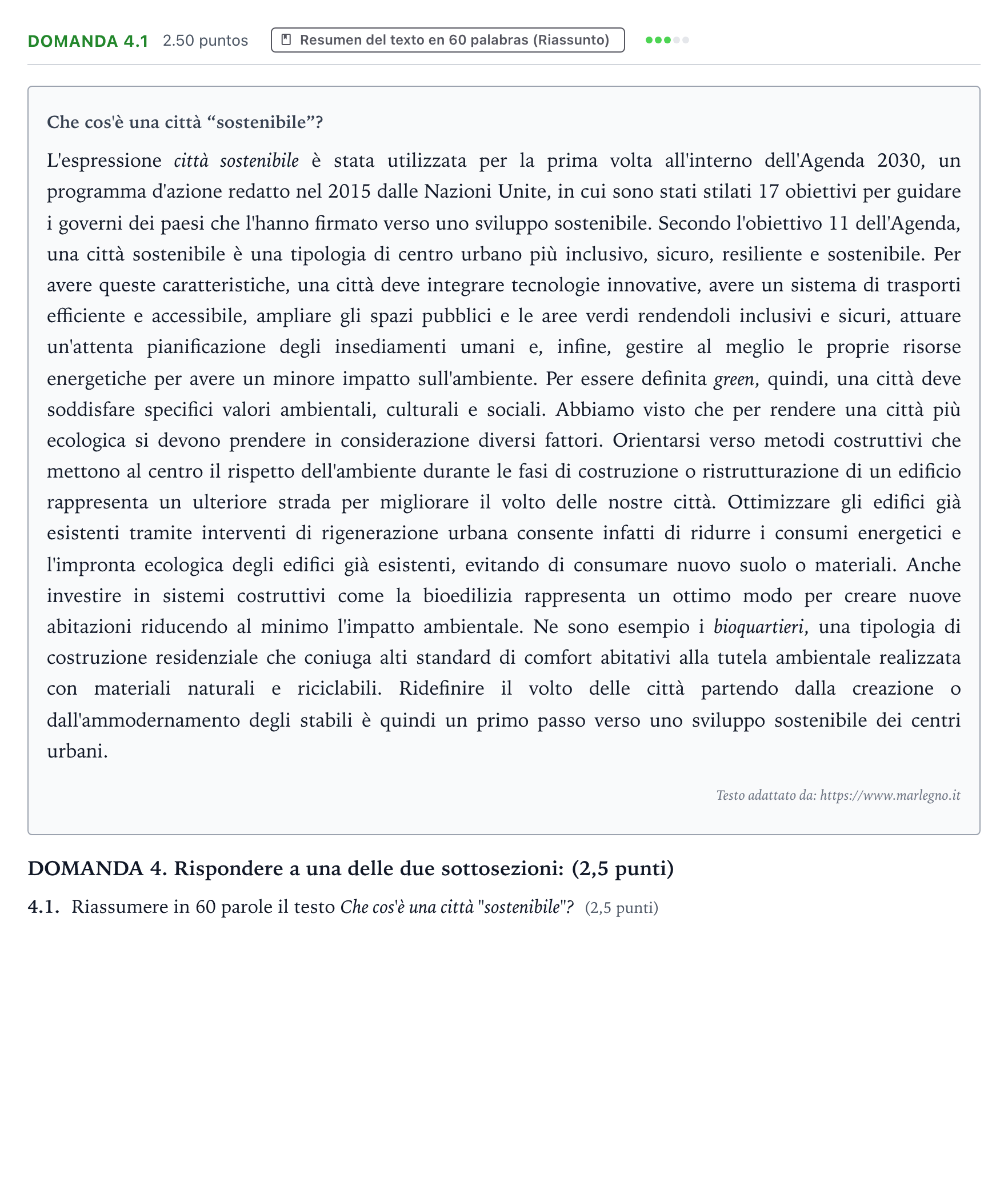 Enunciado: Ejercicio Domanda 4.1 · Italiano PAU Galicia Ordinaria (2ª lengua extranjera) 2025