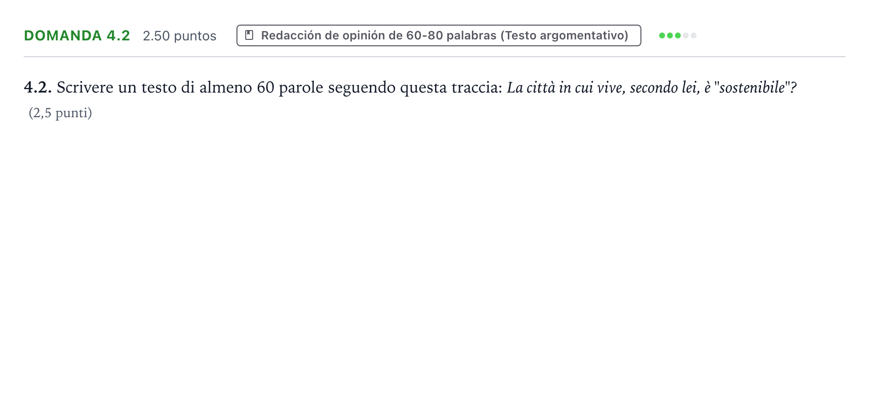 Enunciado: Ejercicio Domanda 4.2 · Italiano PAU Galicia Ordinaria (2ª lengua extranjera) 2025
