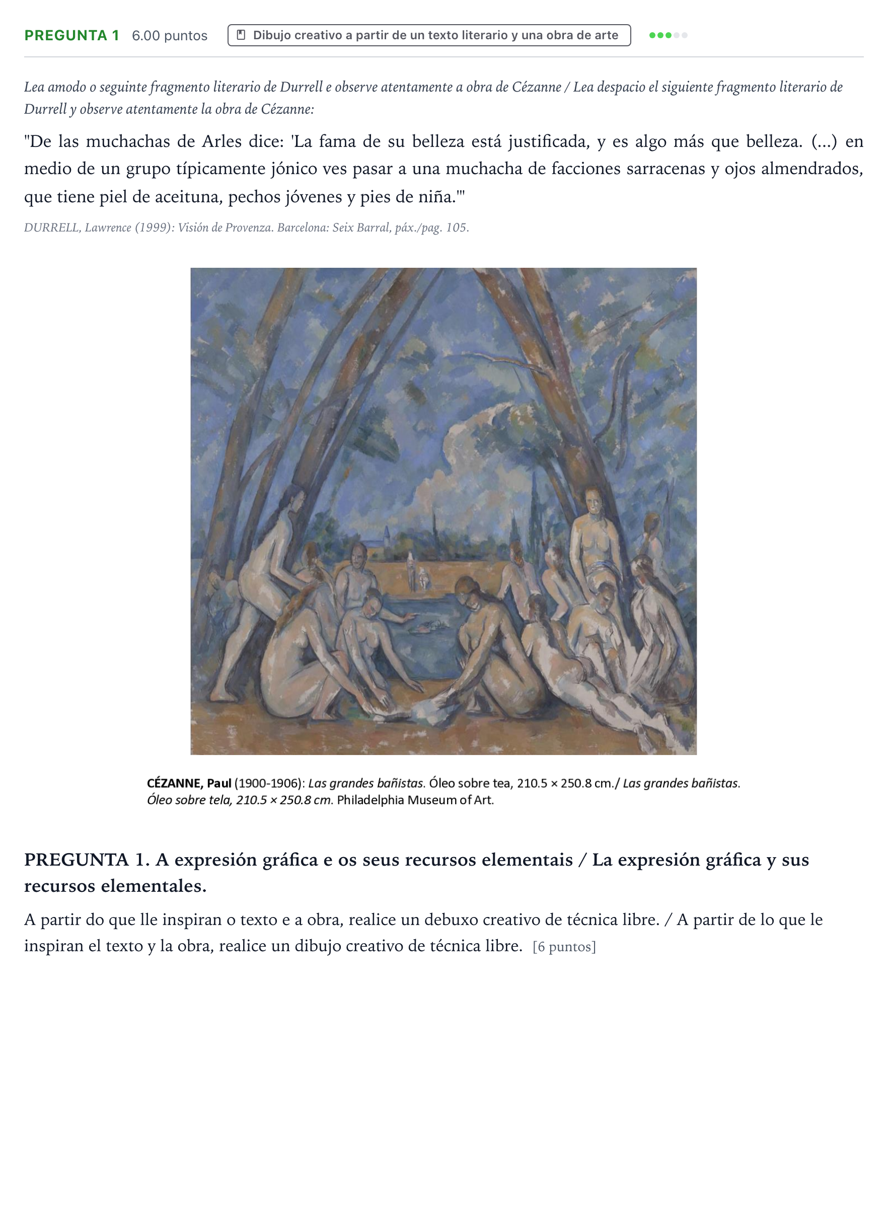 Enunciado: Pregunta 1 · Dibujo Artístico II PAU Galicia Extraordinaria 2025
