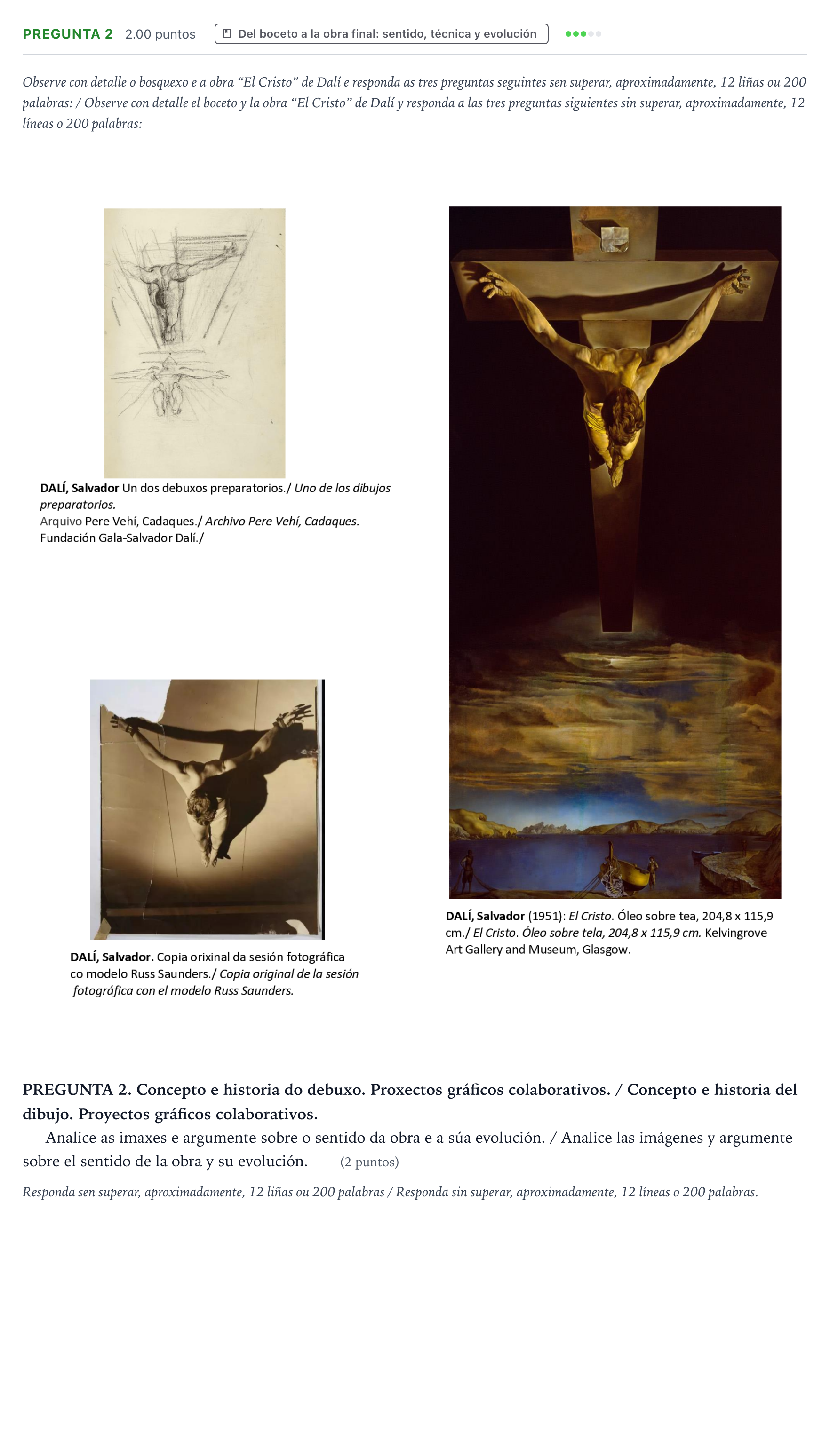 Enunciado: Pregunta 2 · Dibujo Artístico II PAU Galicia Extraordinaria 2025