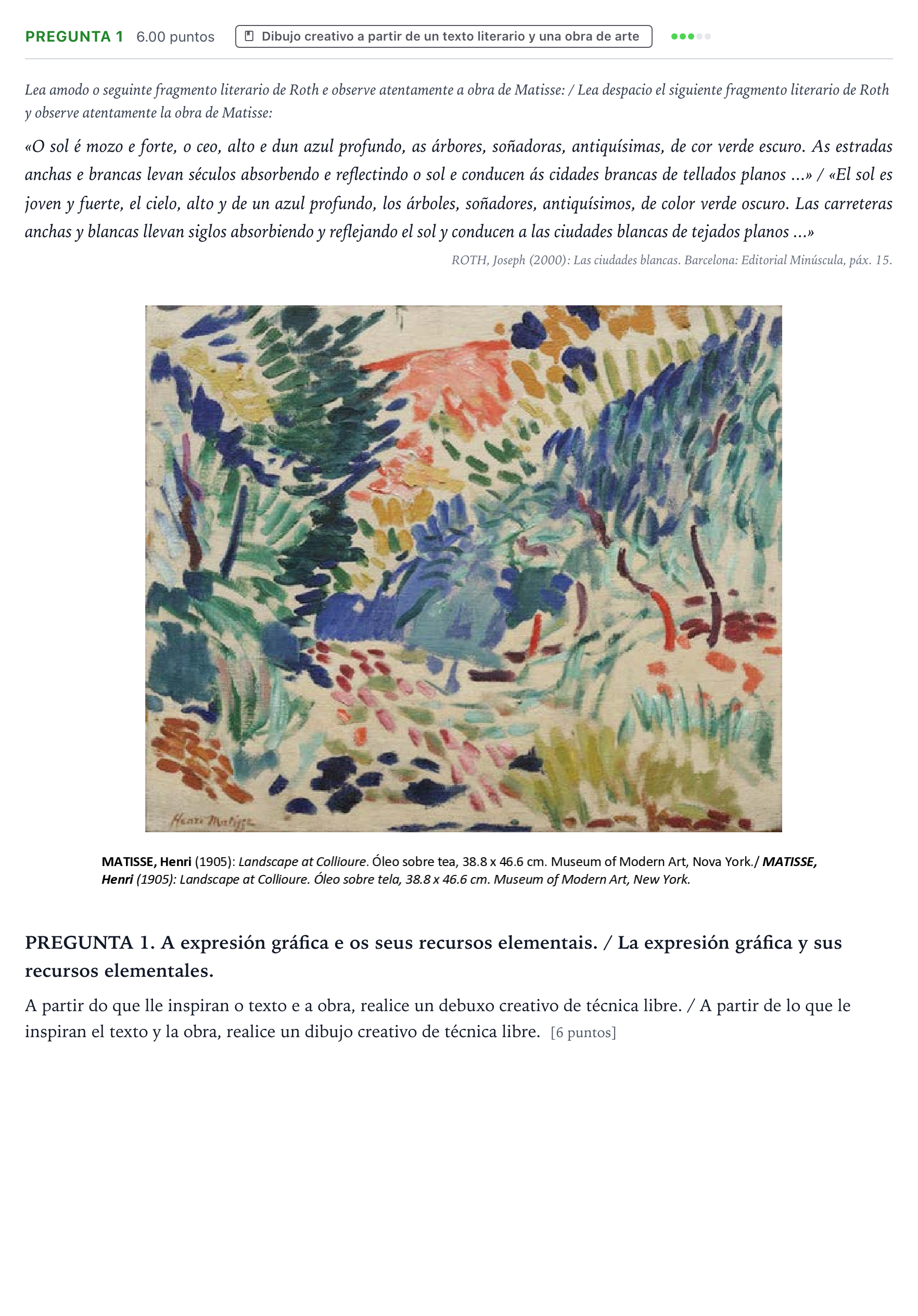 Enunciado: Pregunta 1 · Dibujo Artístico II PAU Galicia Ordinaria 2025