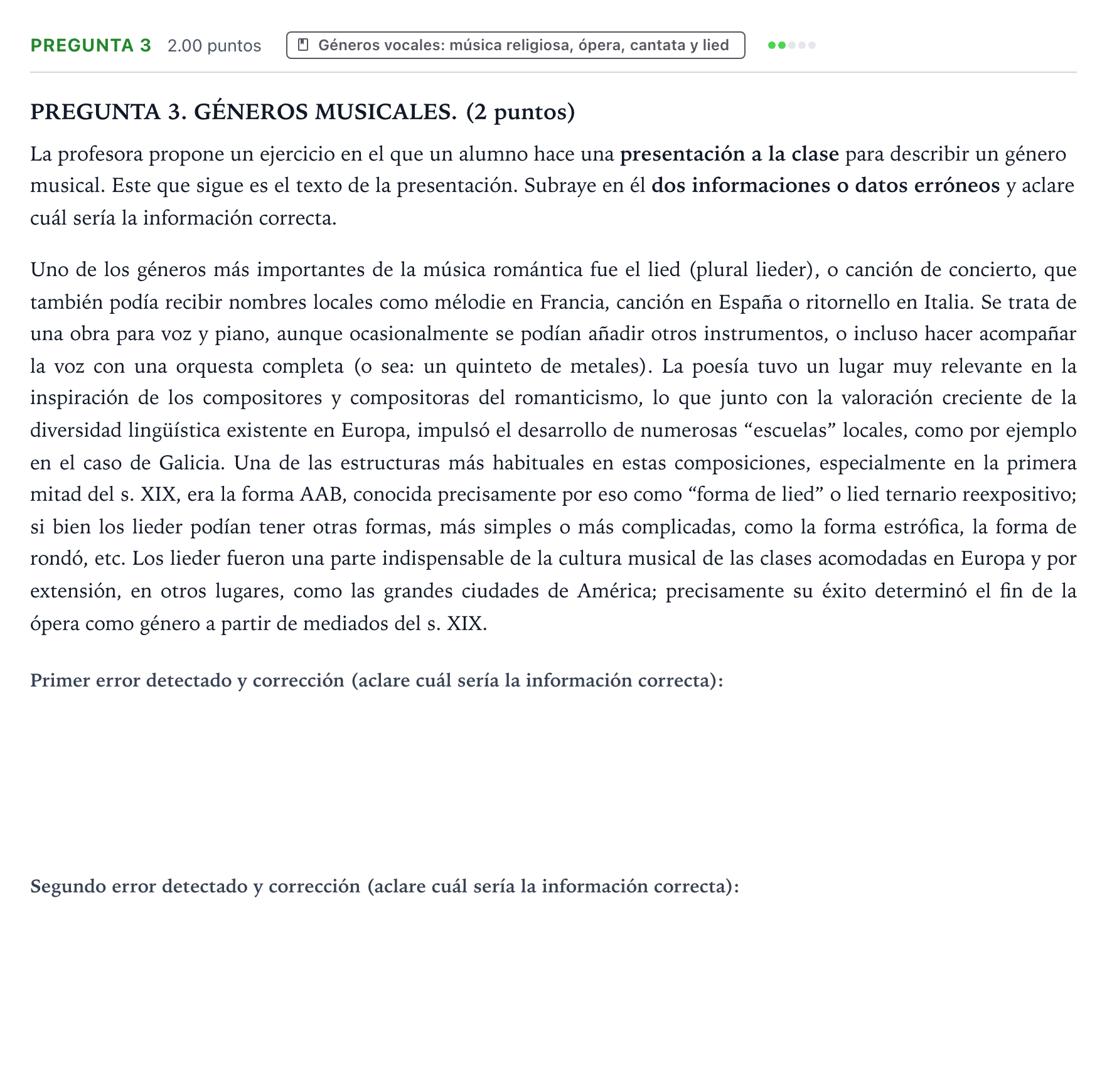 Enunciado: Pregunta 3 · Análisis Musical II PAU Galicia Extraordinaria 2025