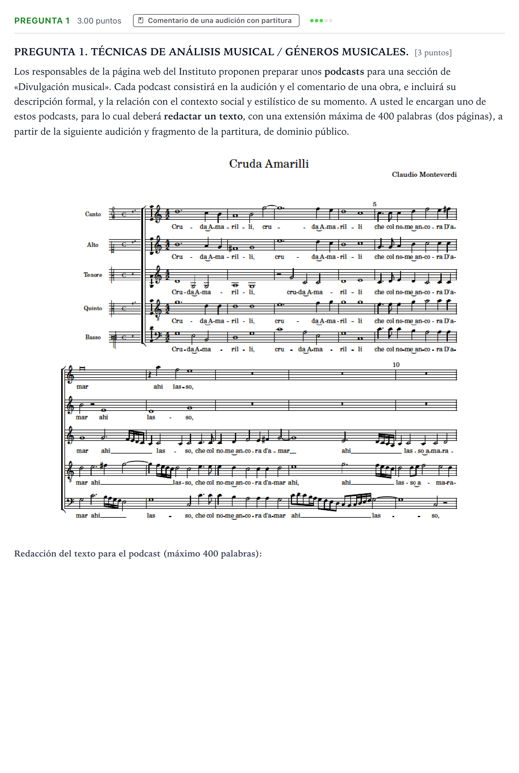 Enunciado: Pregunta 1 · Análisis Musical II PAU Galicia Ordinaria 2025