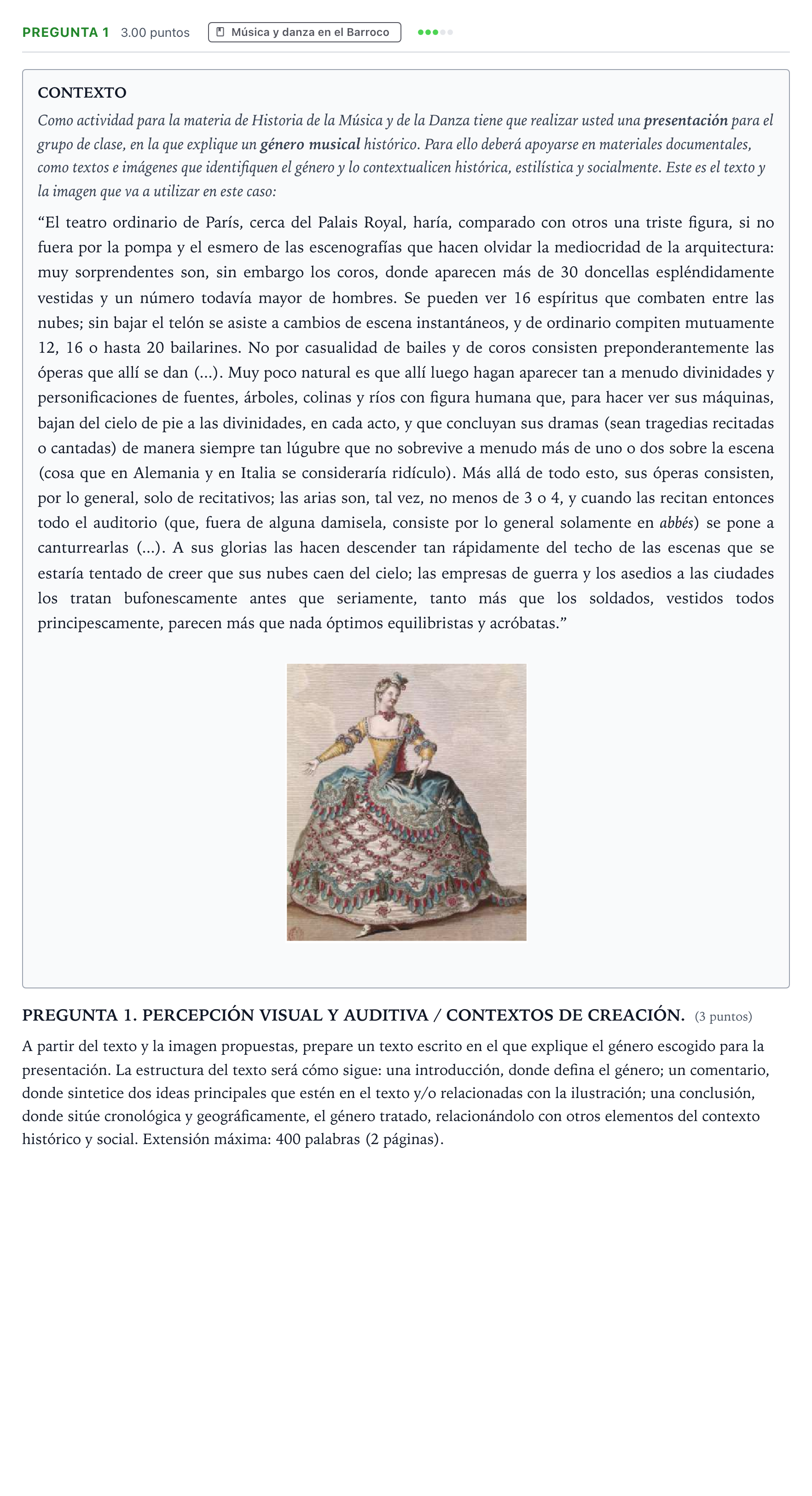Enunciado: Pregunta 1 · Historia de la Música y de la Danza PAU Galicia Extraordinaria 2025