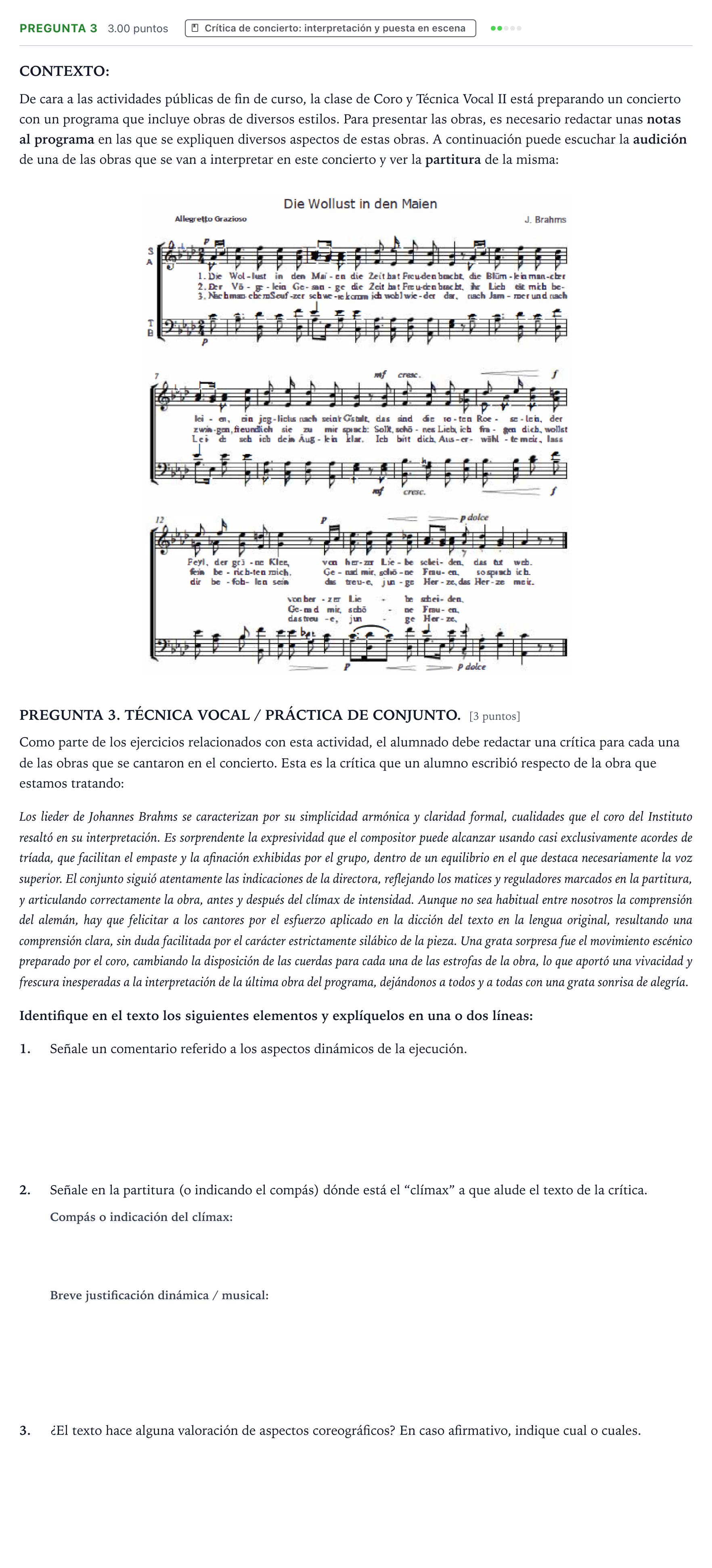 Enunciado: Pregunta 3 · Coro y Técnica Vocal PAU Galicia Ordinaria 2025