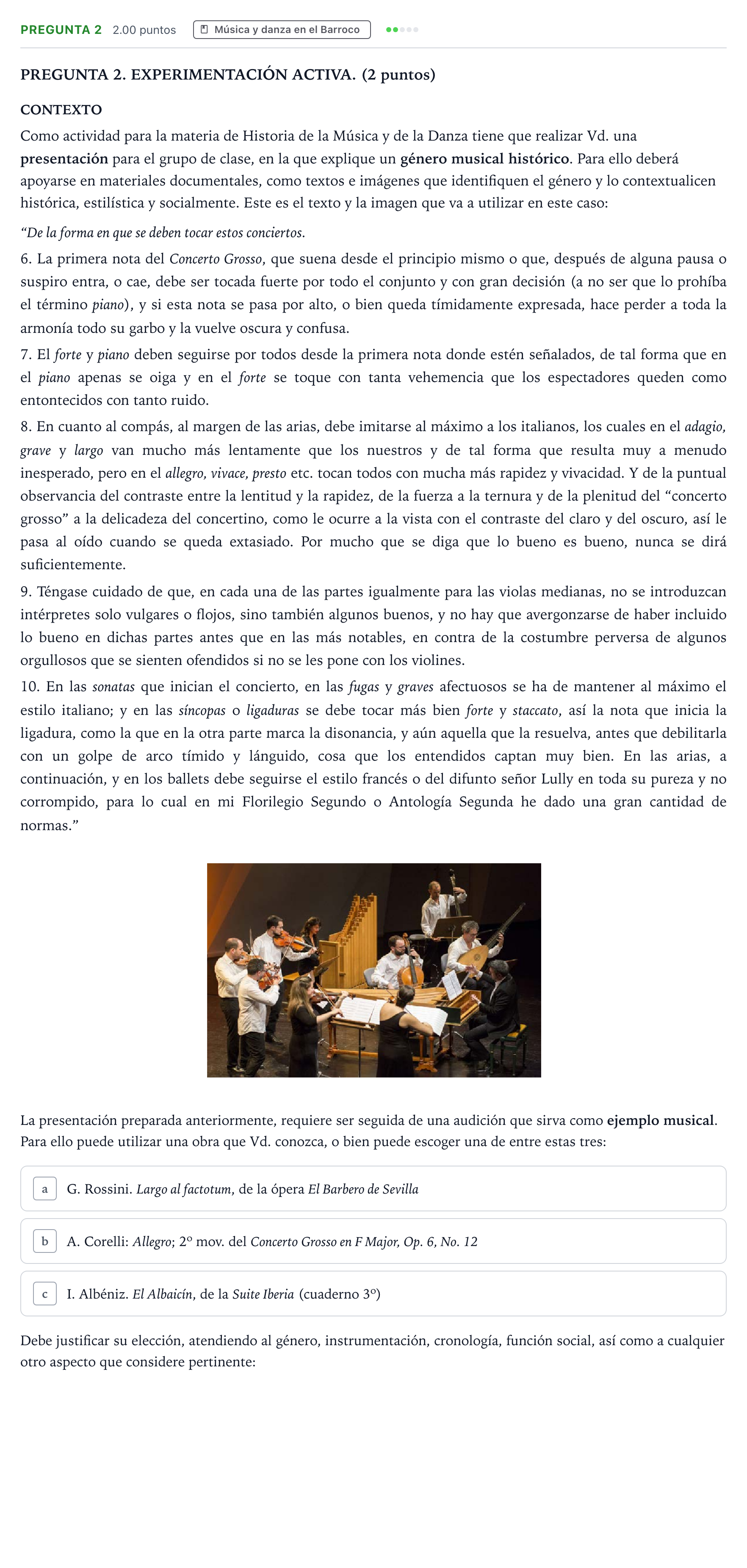 Enunciado: Pregunta 2 · Historia de la Música y de la Danza PAU Galicia Ordinaria 2025