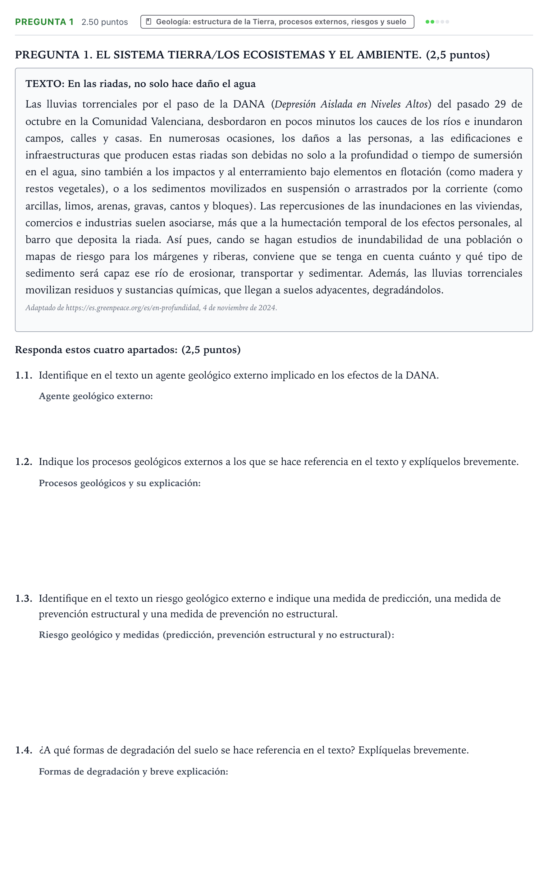 Enunciado: Pregunta 1 · Ciencias Generales PAU Galicia Extraordinaria 2025
