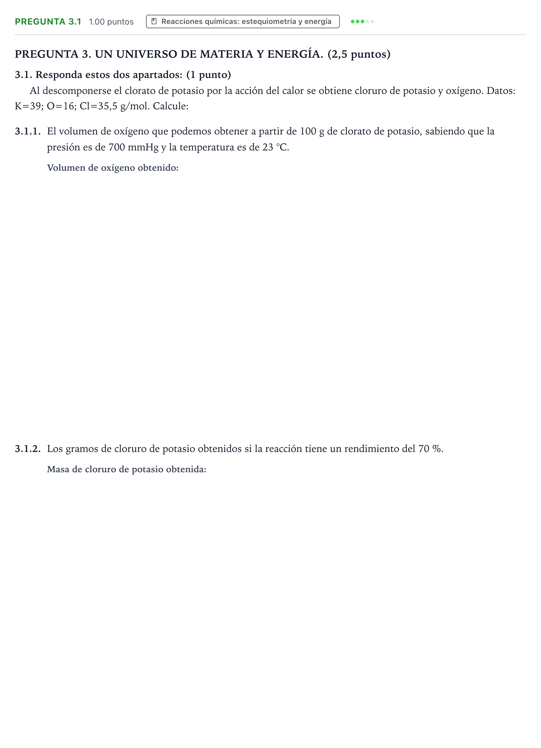 Enunciado: Pregunta 3.1 · Ciencias Generales PAU Galicia Extraordinaria 2025