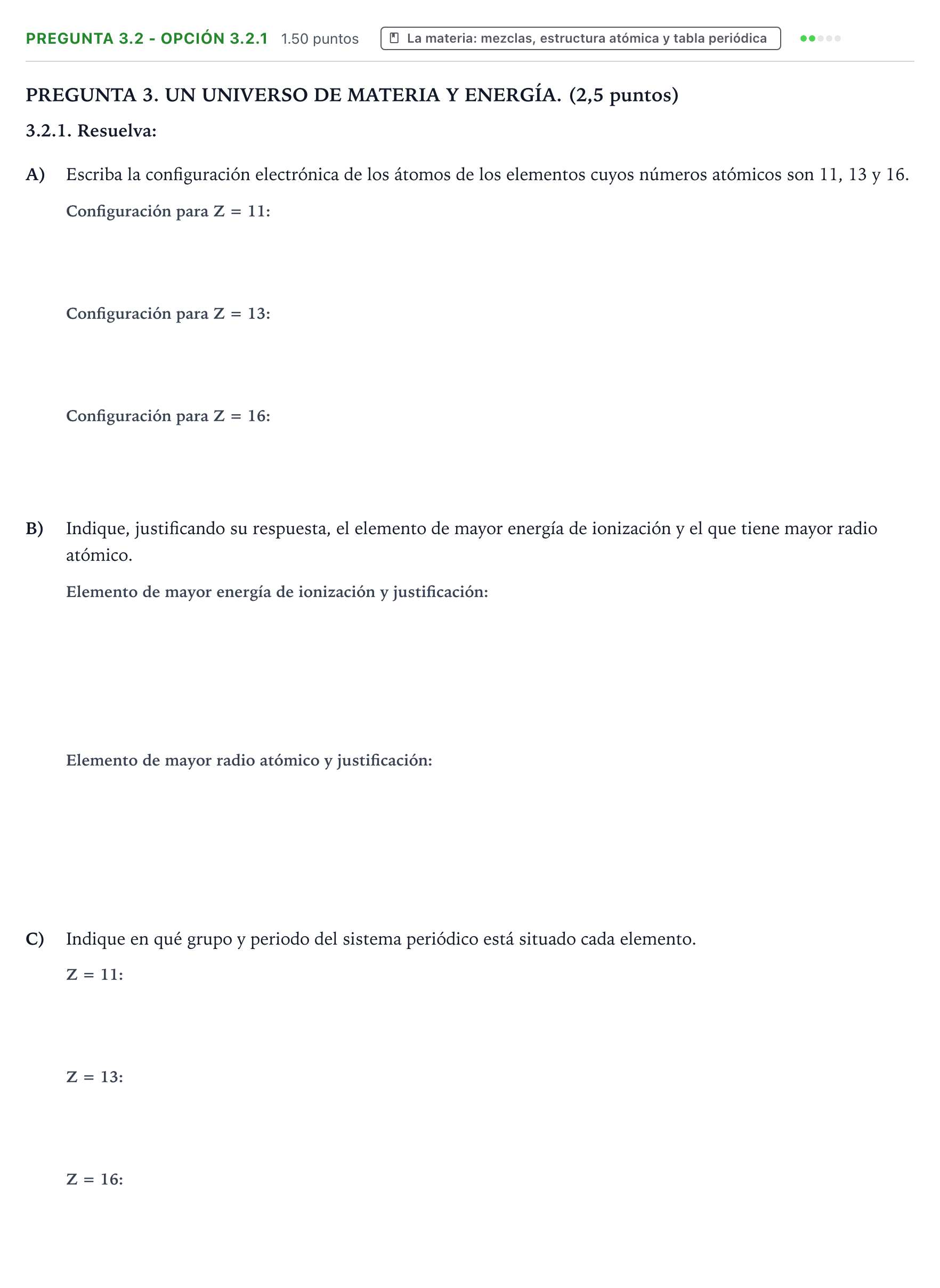 Enunciado: Pregunta 3.2 - Opción 3.2.1 · Ciencias Generales PAU Galicia Extraordinaria 2025