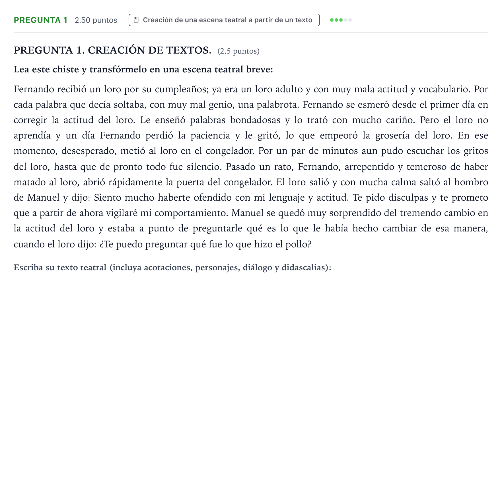 Enunciado: Pregunta 1 · Literatura Dramática PAU Galicia Ordinaria 2025