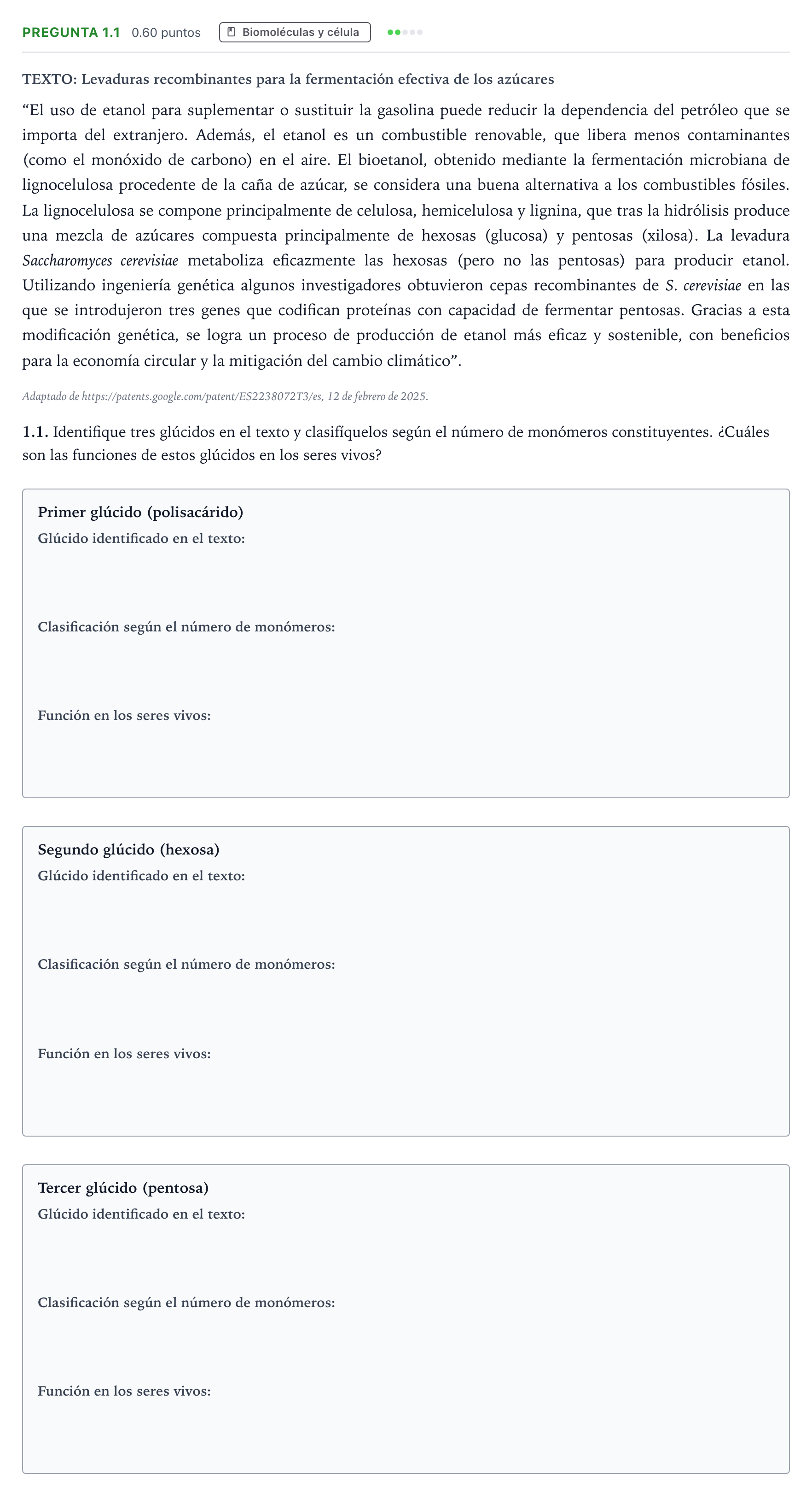 Enunciado: Pregunta 1.1 · Ciencias Generales PAU Galicia Ordinaria 2025