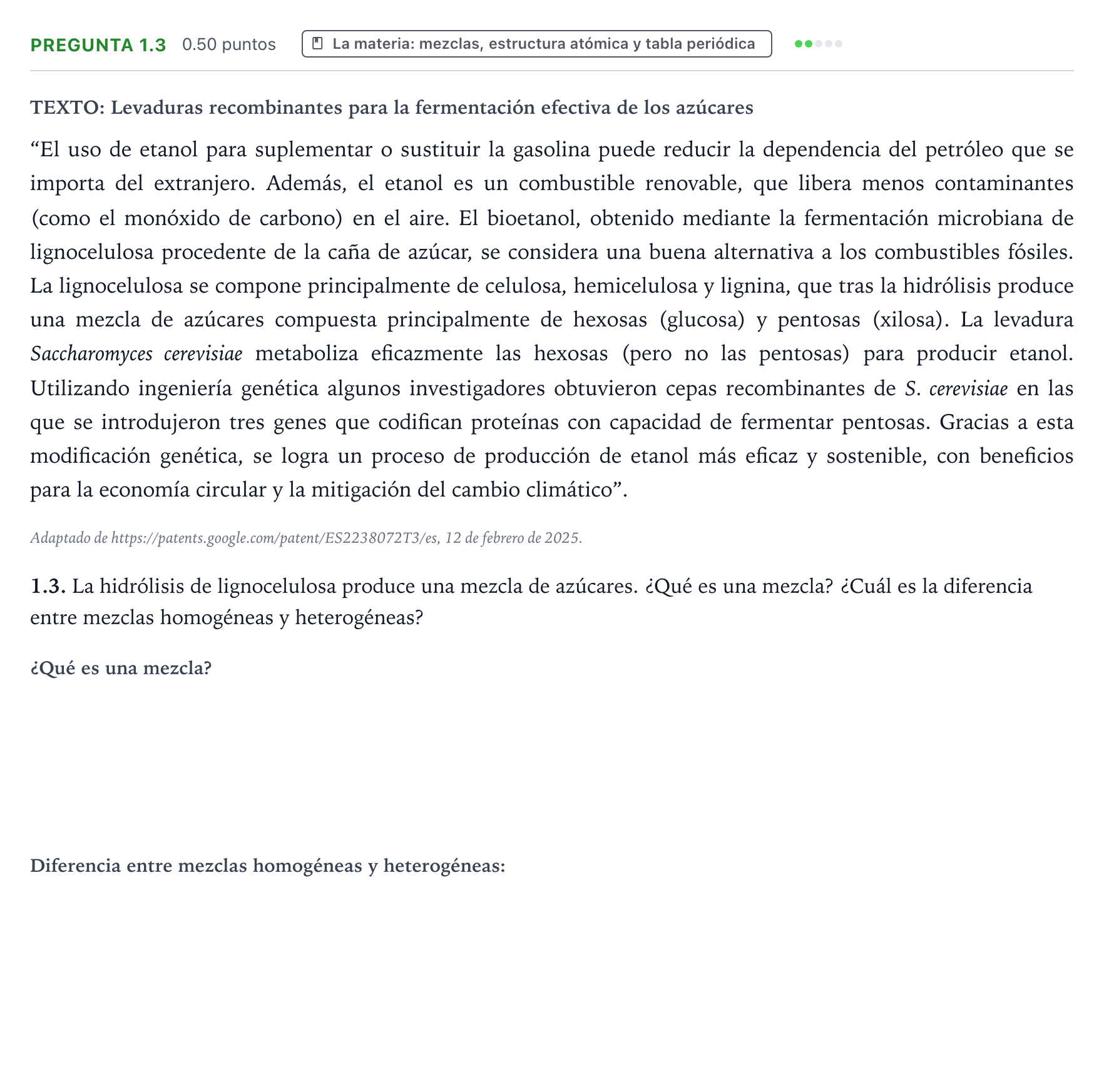 Enunciado: Pregunta 1.3 · Ciencias Generales PAU Galicia Ordinaria 2025