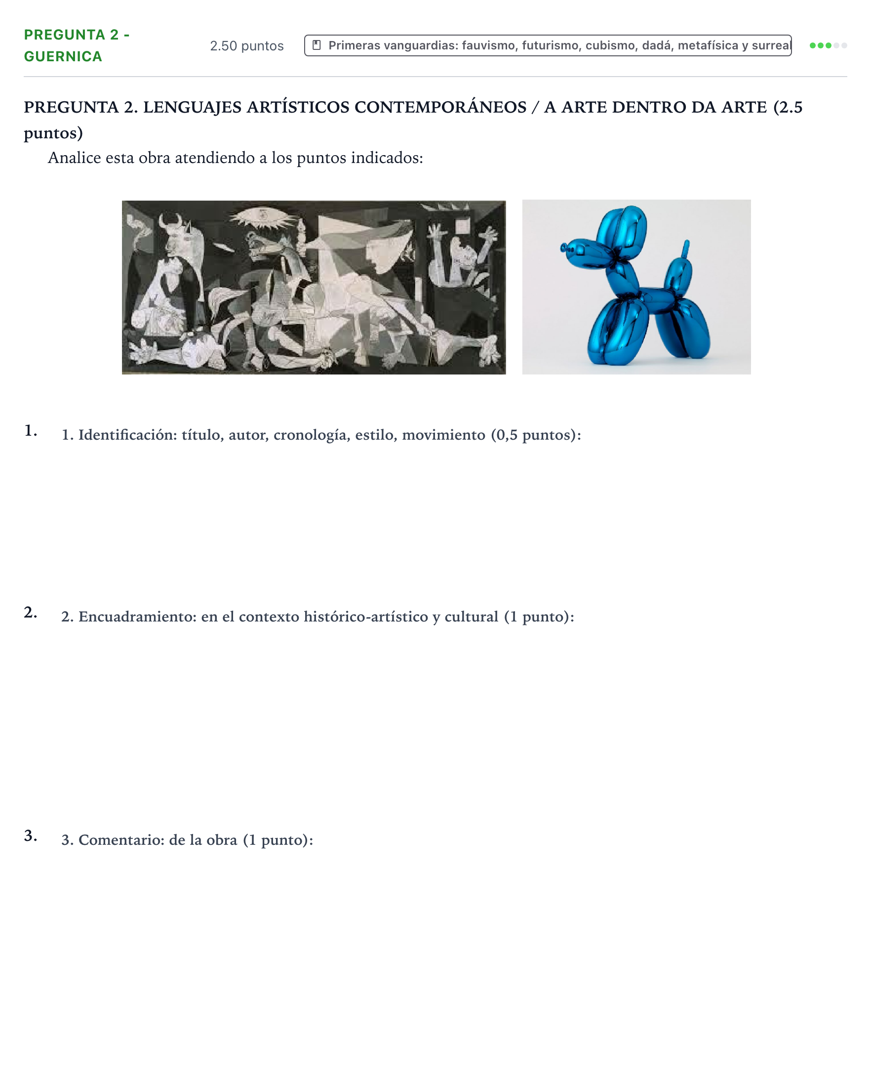 Enunciado: Pregunta 2 - Guernica · Movimientos Culturales y Artísticos PAU Galicia Ordinaria 2025