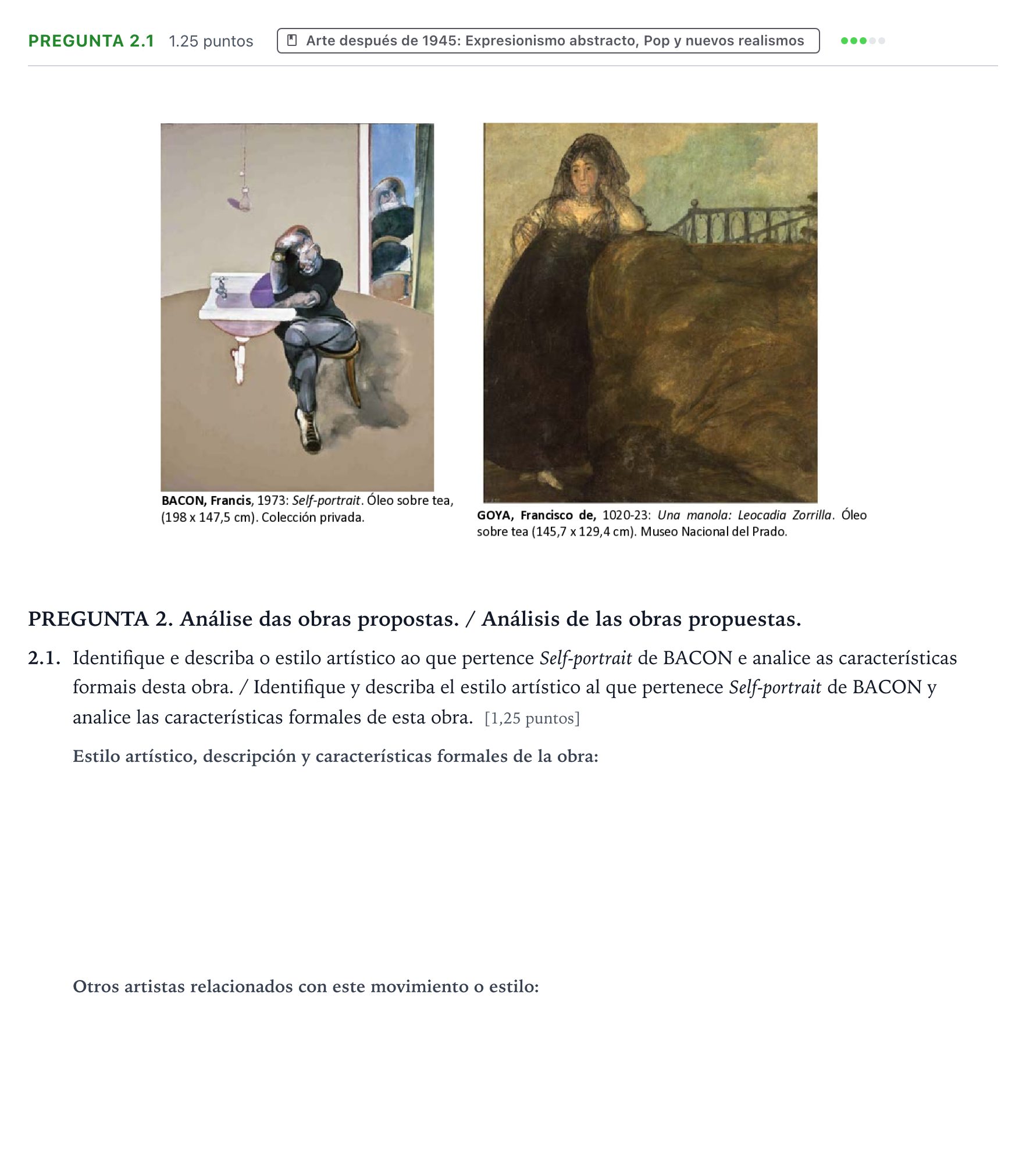 Enunciado: Pregunta 2.1 - Arte después de 1945 · Fundamentos Artísticos PAU Galicia Ordinaria (Fundamentos del Arte II) 2024