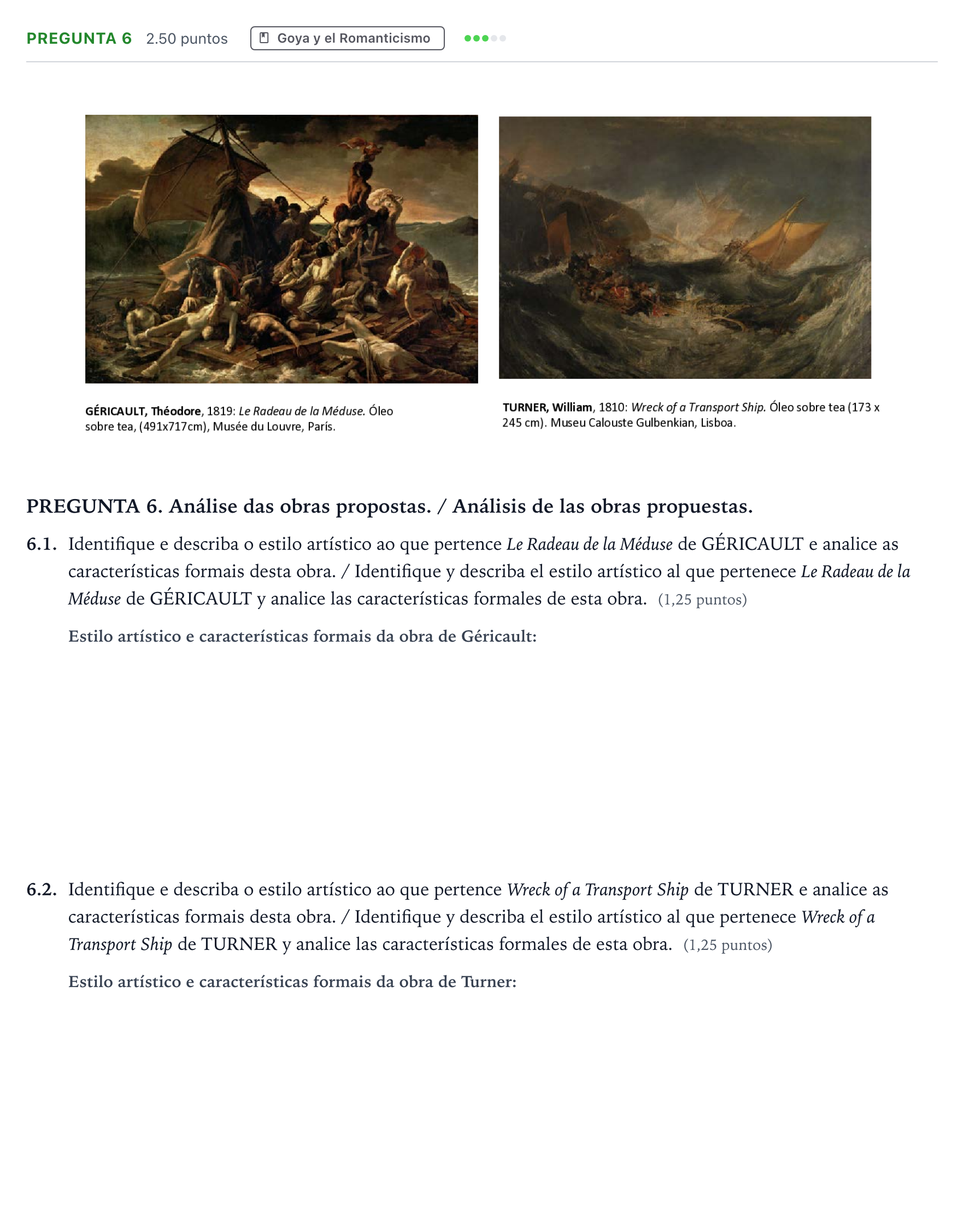 Enunciado: Pregunta 6 · Fundamentos Artísticos PAU Galicia Ordinaria (Fundamentos del Arte II) 2024