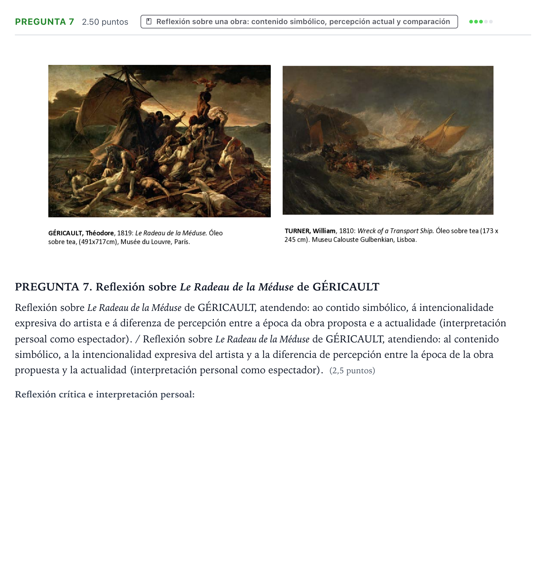 Enunciado: Pregunta 7 · Fundamentos Artísticos PAU Galicia Ordinaria (Fundamentos del Arte II) 2024