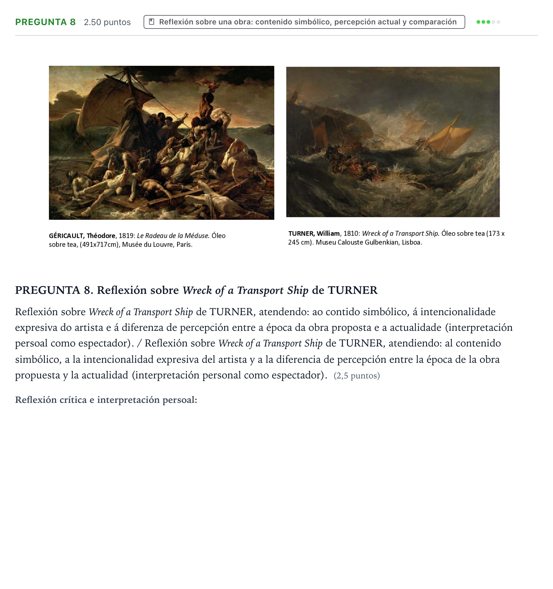 Enunciado: Pregunta 8 · Fundamentos Artísticos PAU Galicia Ordinaria (Fundamentos del Arte II) 2024