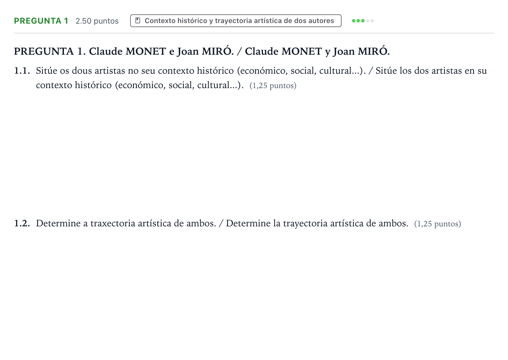 Enunciado: Pregunta 1 · Fundamentos Artísticos PAU Galicia Extraordinaria (Fundamentos del Arte II) 2024