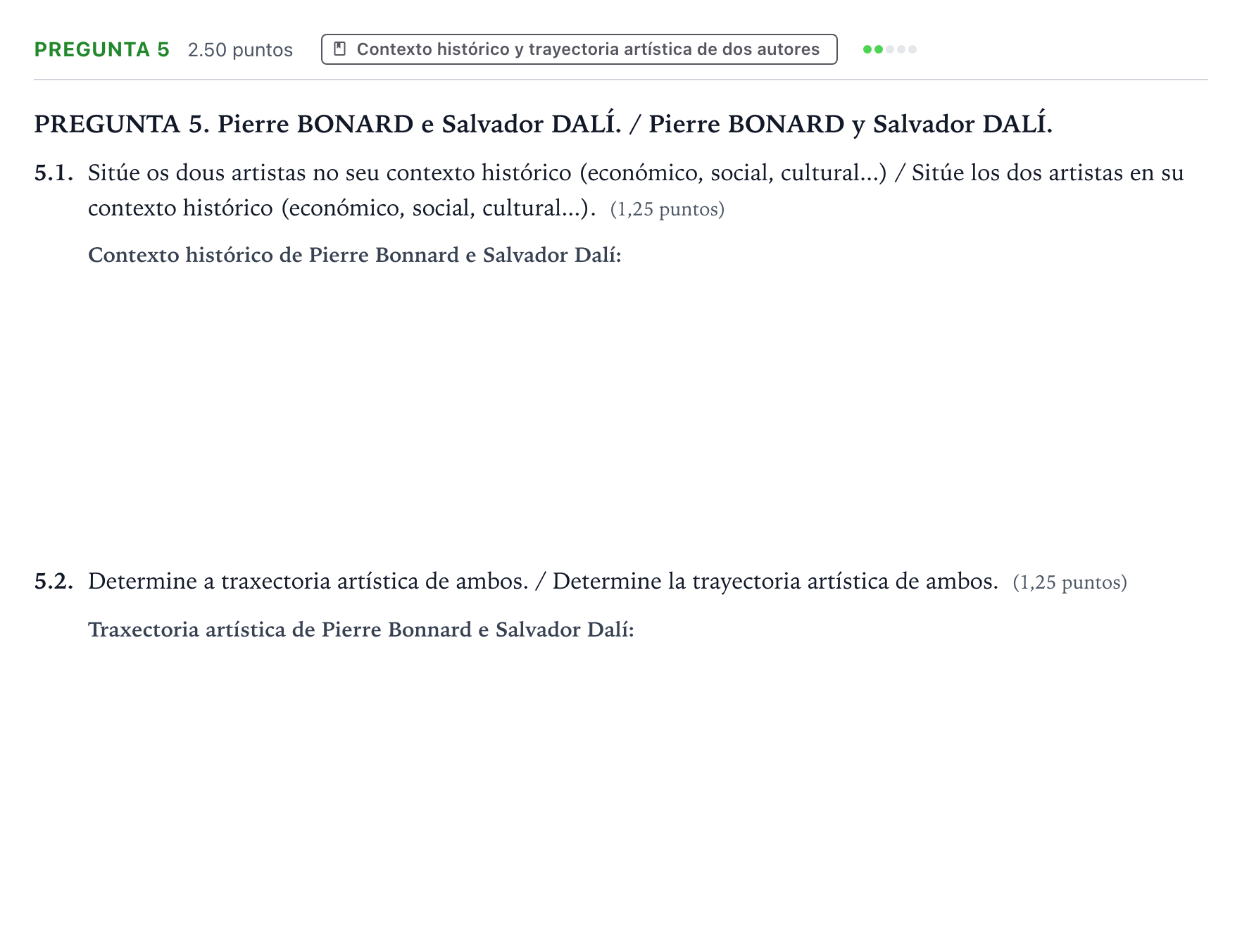 Enunciado: Pregunta 5 · Fundamentos Artísticos PAU Galicia Extraordinaria (Fundamentos del Arte II) 2024