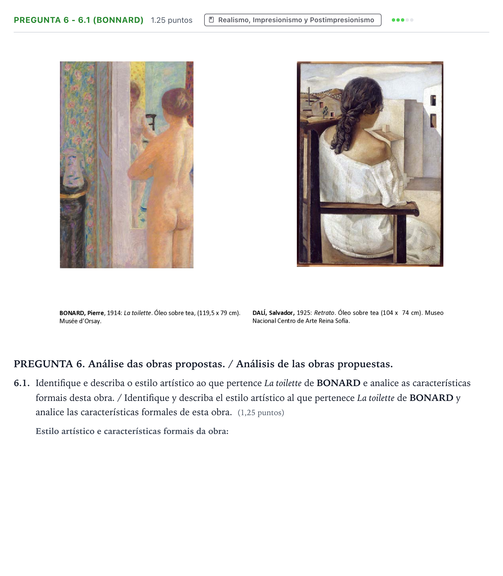 Enunciado: Pregunta 6 - 6.1 (Bonnard) · Fundamentos Artísticos PAU Galicia Extraordinaria (Fundamentos del Arte II) 2024