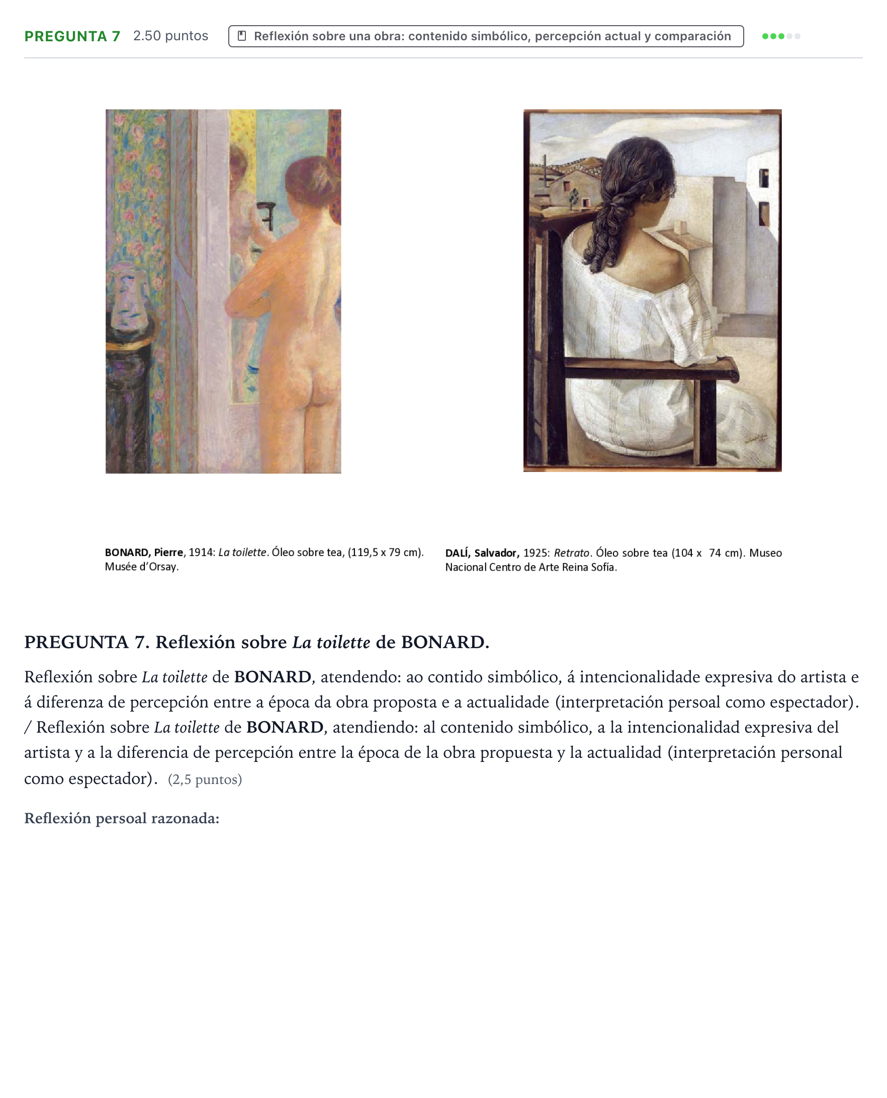 Enunciado: Pregunta 7 · Fundamentos Artísticos PAU Galicia Extraordinaria (Fundamentos del Arte II) 2024