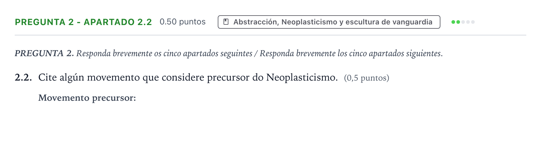 Enunciado: Pregunta 2 - Apartado 2.2 · Fundamentos Artísticos PAU Galicia Extraordinaria 2024