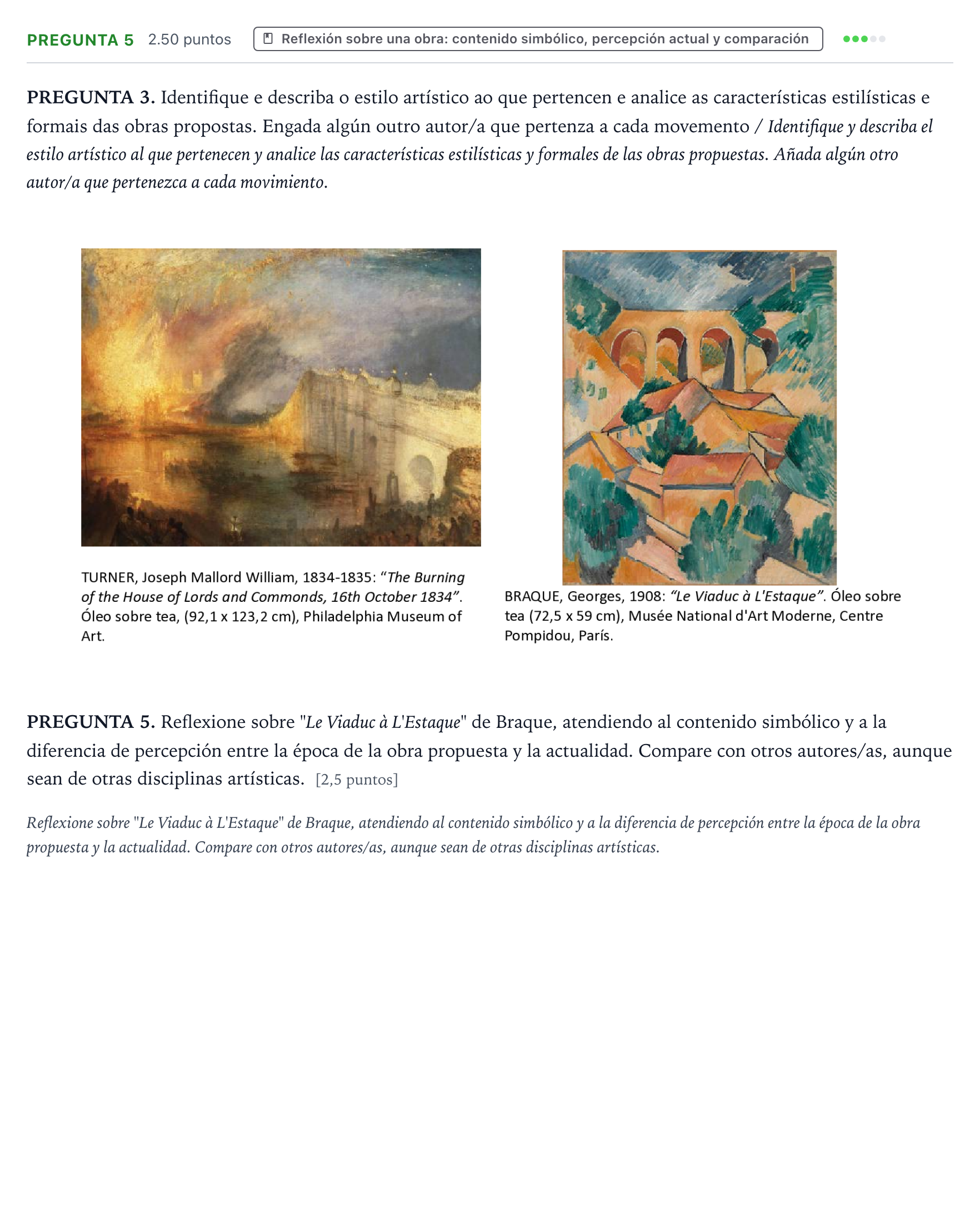 Enunciado: Pregunta 5 · Fundamentos Artísticos PAU Galicia Extraordinaria 2024