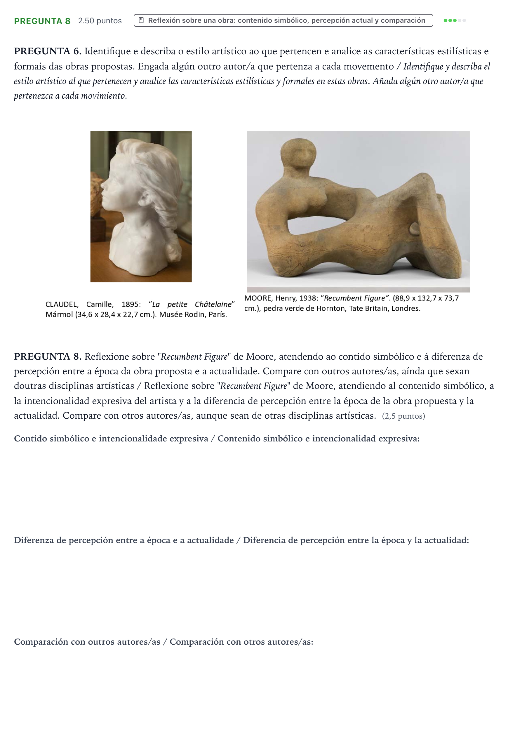 Enunciado: Pregunta 8 · Fundamentos Artísticos PAU Galicia Extraordinaria 2024