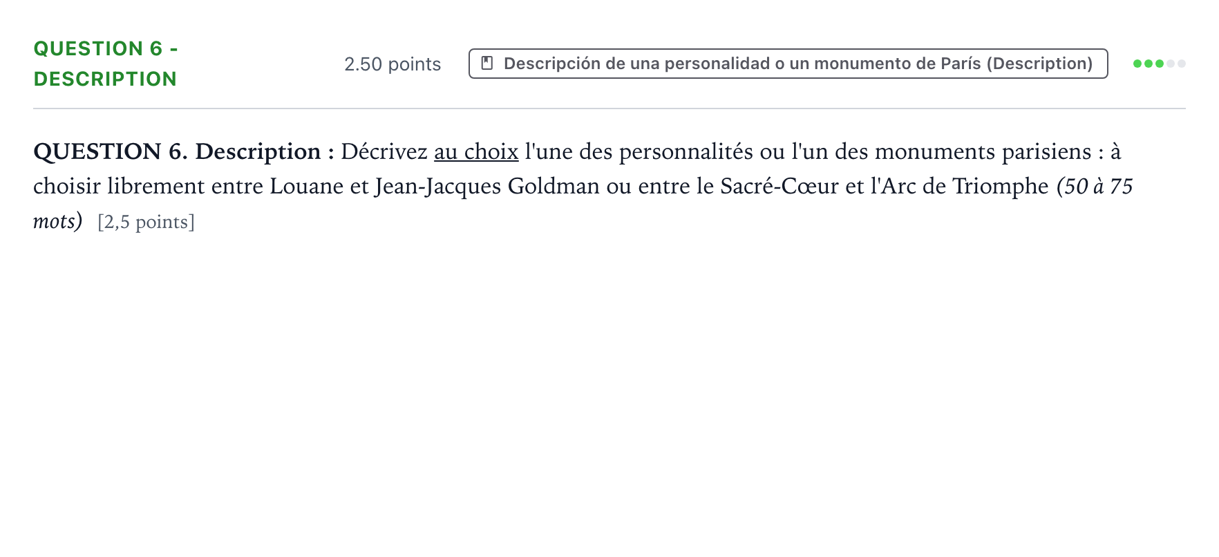 Enunciado: Question 6 - Description · Francés PAU Galicia Ordinaria (2ª lengua extranjera) 2024