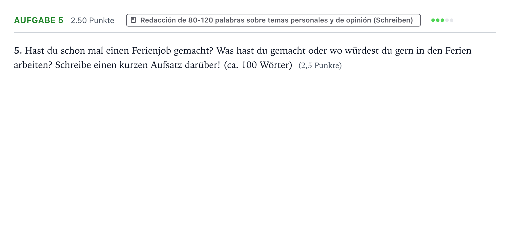Enunciado: Ejercicio Aufgabe 5 · Alemán PAU Galicia Extraordinaria (2ª lengua extranjera) 2024