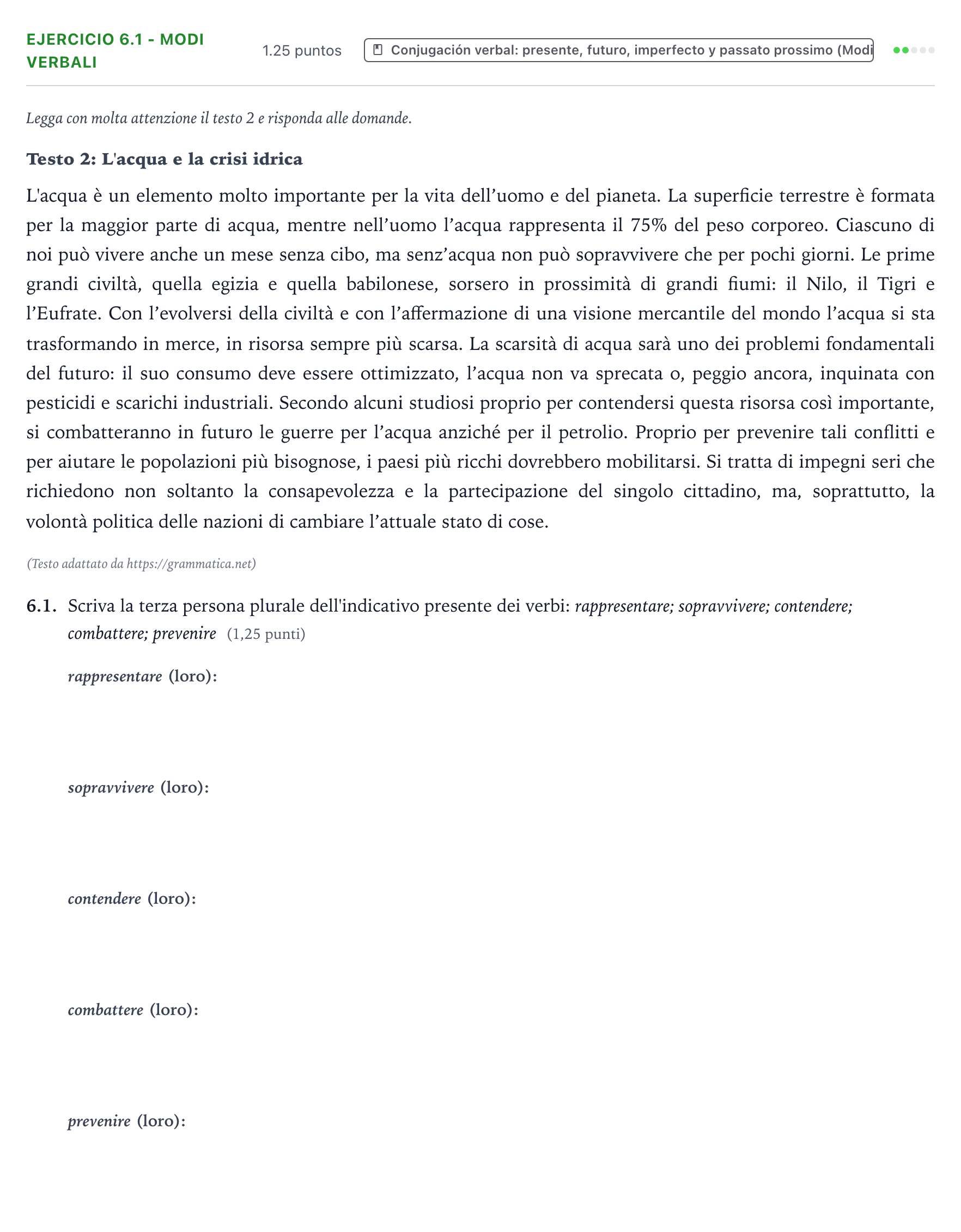 Enunciado: Ejercicio 6.1 - Modi verbali · Italiano PAU Galicia Extraordinaria (2ª lengua extranjera) 2024