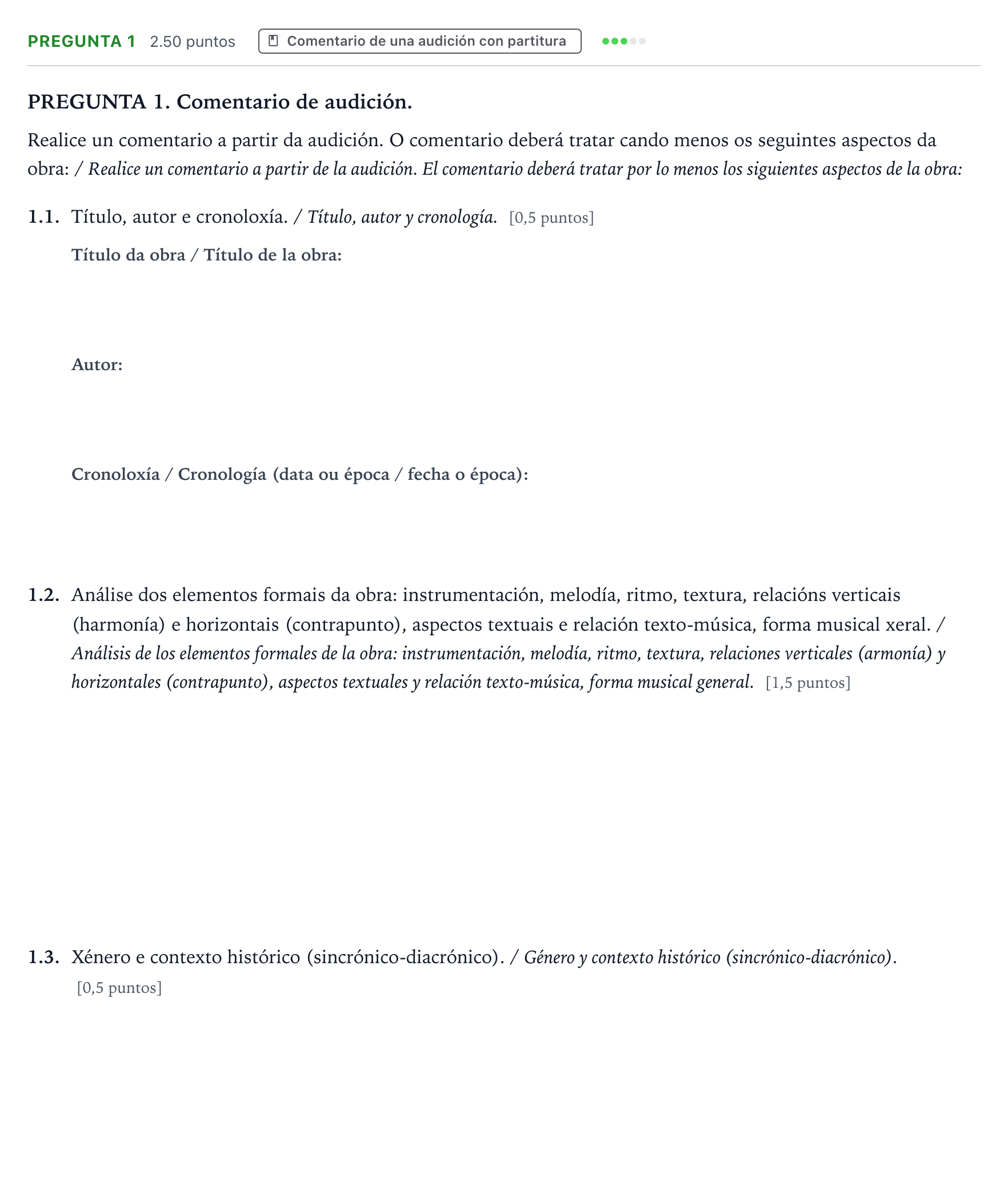 Enunciado: Pregunta 1 · Análisis Musical II PAU Galicia Ordinaria 2024