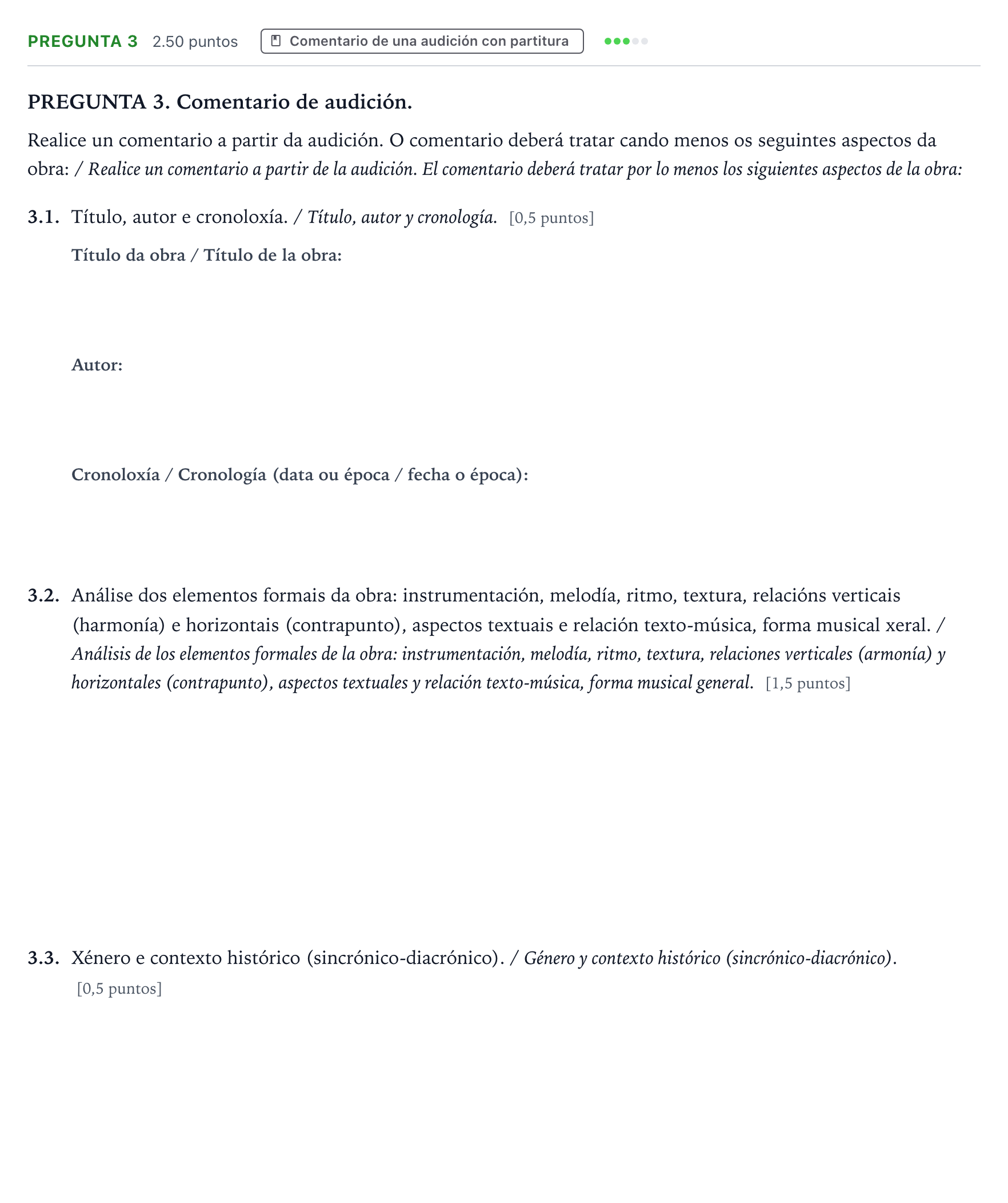 Enunciado: Pregunta 3 · Análisis Musical II PAU Galicia Ordinaria 2024