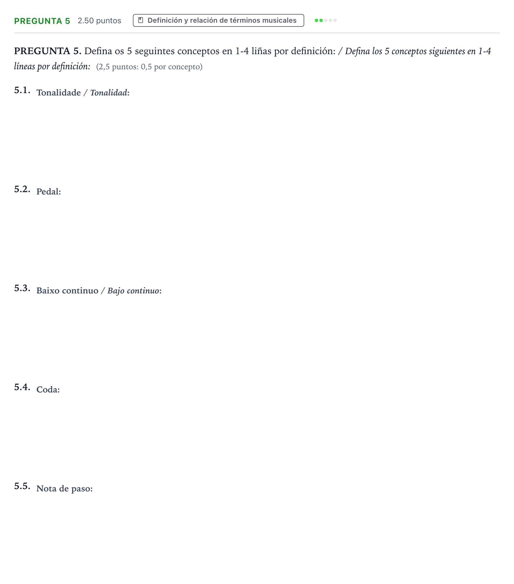 Enunciado: Pregunta 5 · Análisis Musical II PAU Galicia Ordinaria 2024